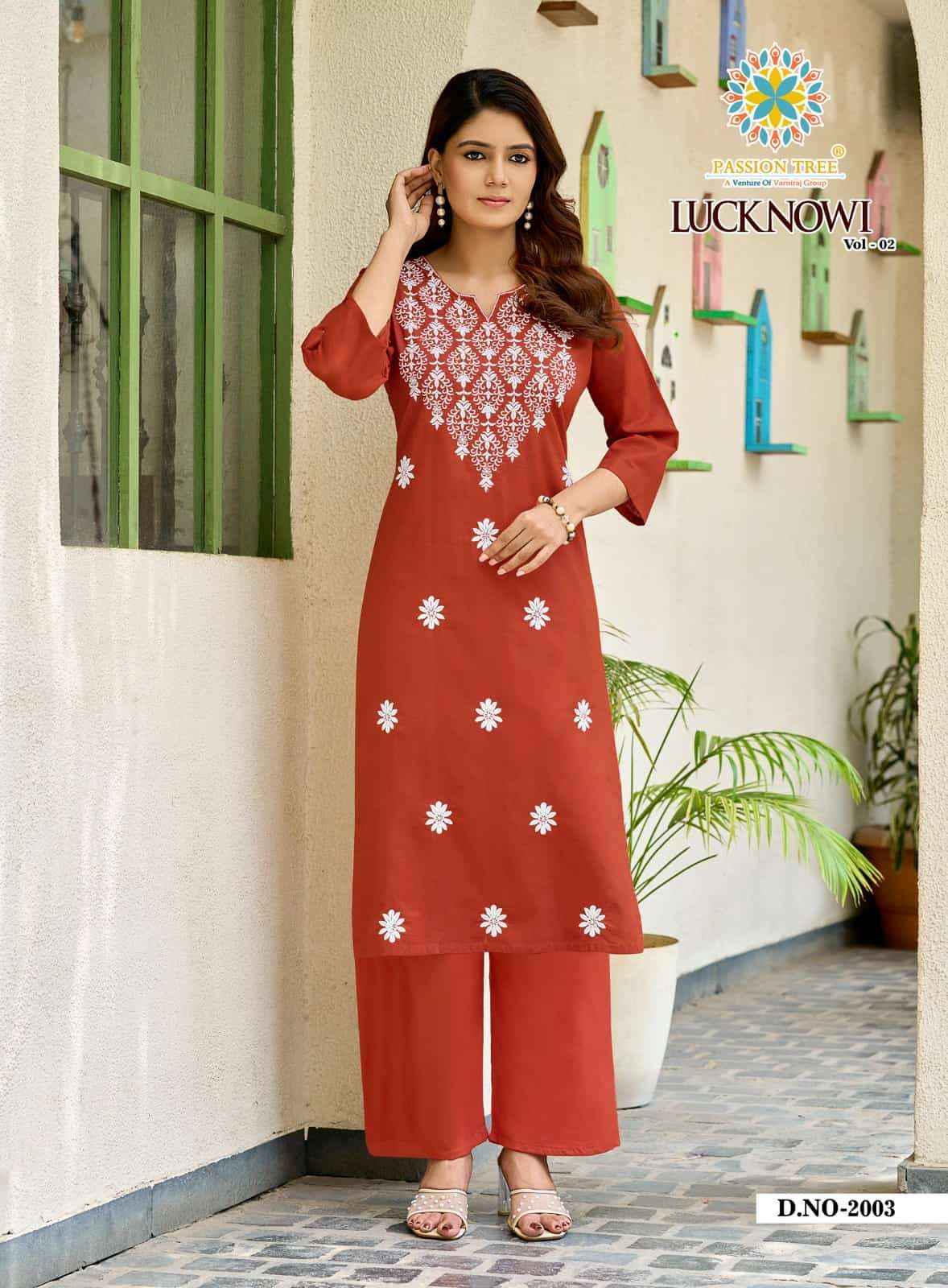 Passion Tree Lucknowi Vo 2 Premium Style Kuri Palazzo Pair Set _ Surat Wholesale Textile Price ( 8 Pcs Catalog )