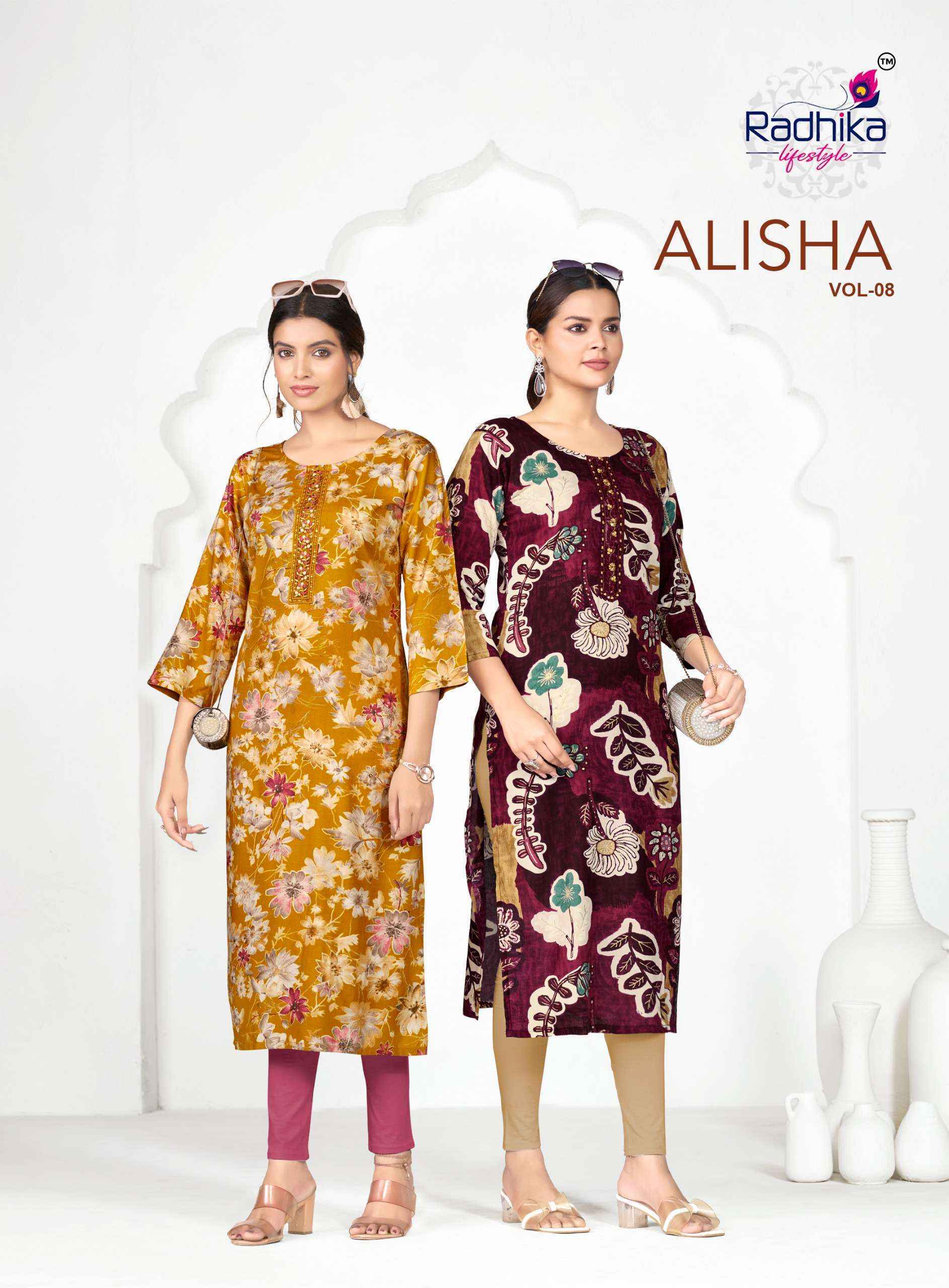 Radhika Lifestyle Alisha Vol 8 Kurti Wholesale Brand Surat ( 9 pcs Catalogue )