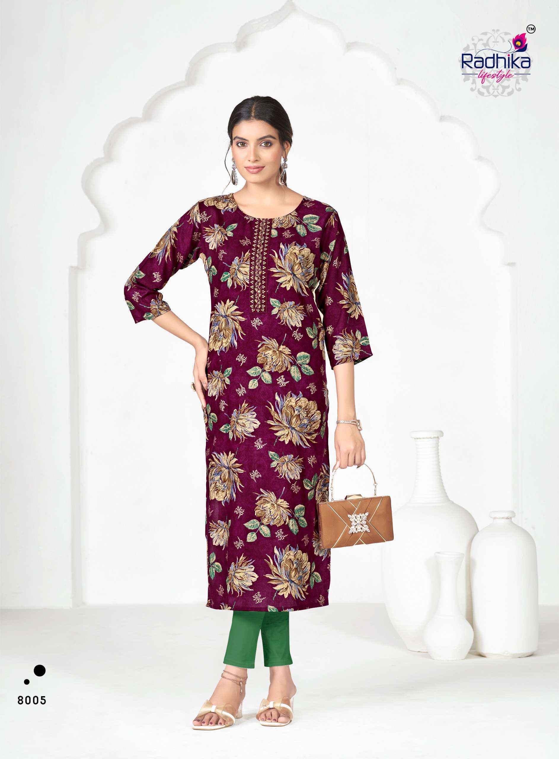 Radhika Lifestyle Alisha Vol 8 Kurti Wholesale Brand Surat ( 9 pcs Catalogue )