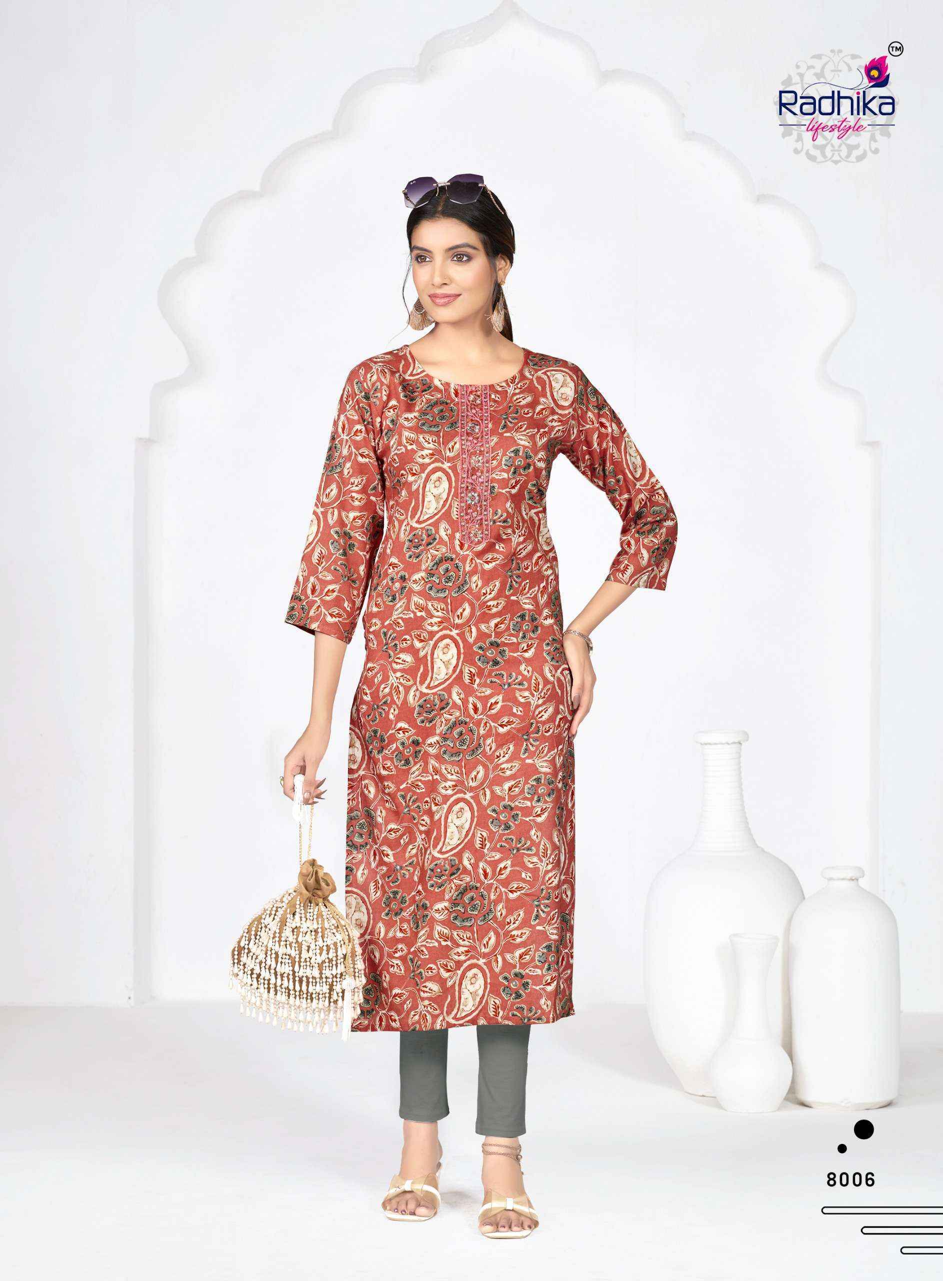 Radhika Lifestyle Alisha Vol 8 Kurti Wholesale Brand Surat ( 9 pcs Catalogue )