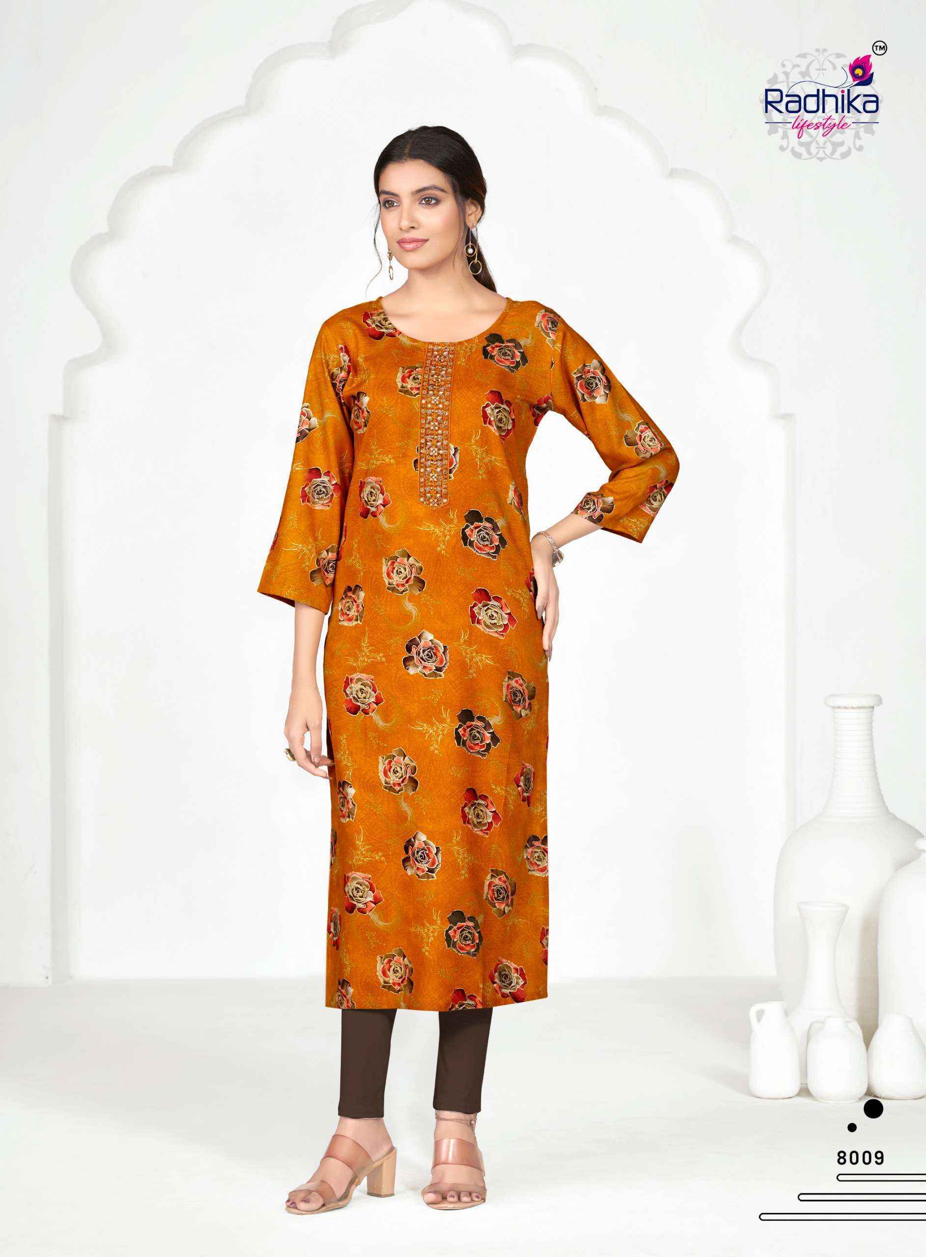 Radhika Lifestyle Alisha Vol 8 Kurti Wholesale Brand Surat ( 9 pcs Catalogue )