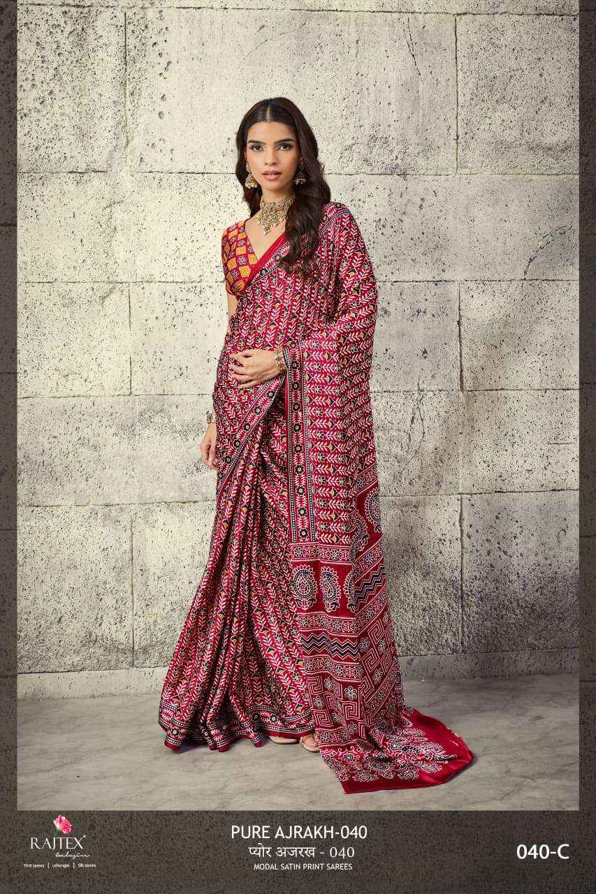Rajtex Pure Ajrakh 040 Saree _ Surat Wholesale Market Price ( 6 Pcs Catalog )