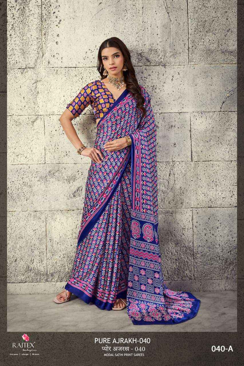 Rajtex Pure Ajrakh 040 Saree _ Surat Wholesale Market Price ( 6 Pcs Catalog )