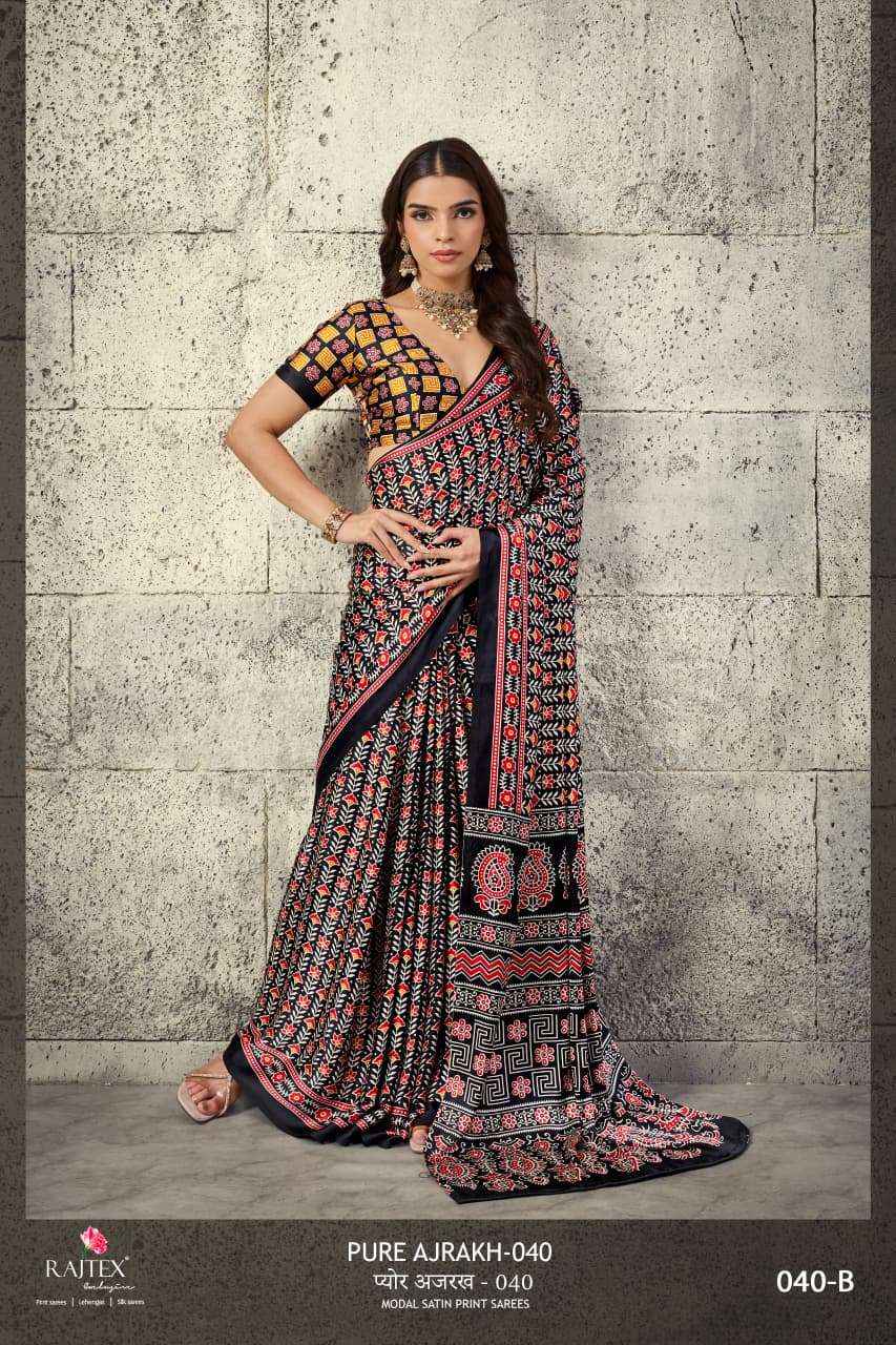 Rajtex Pure Ajrakh 040 Saree _ Surat Wholesale Market Price ( 6 Pcs Catalog )