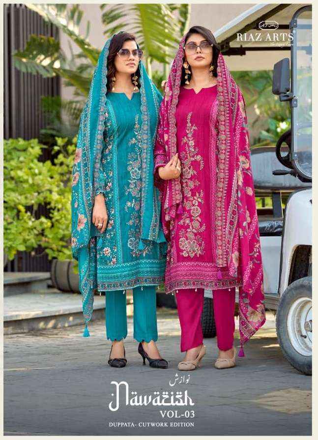 Riaz Arts Nawazish Vol 3 Lawn Cotton Dress Material Surat Wholesaler ( 6 pcs Catalogue )