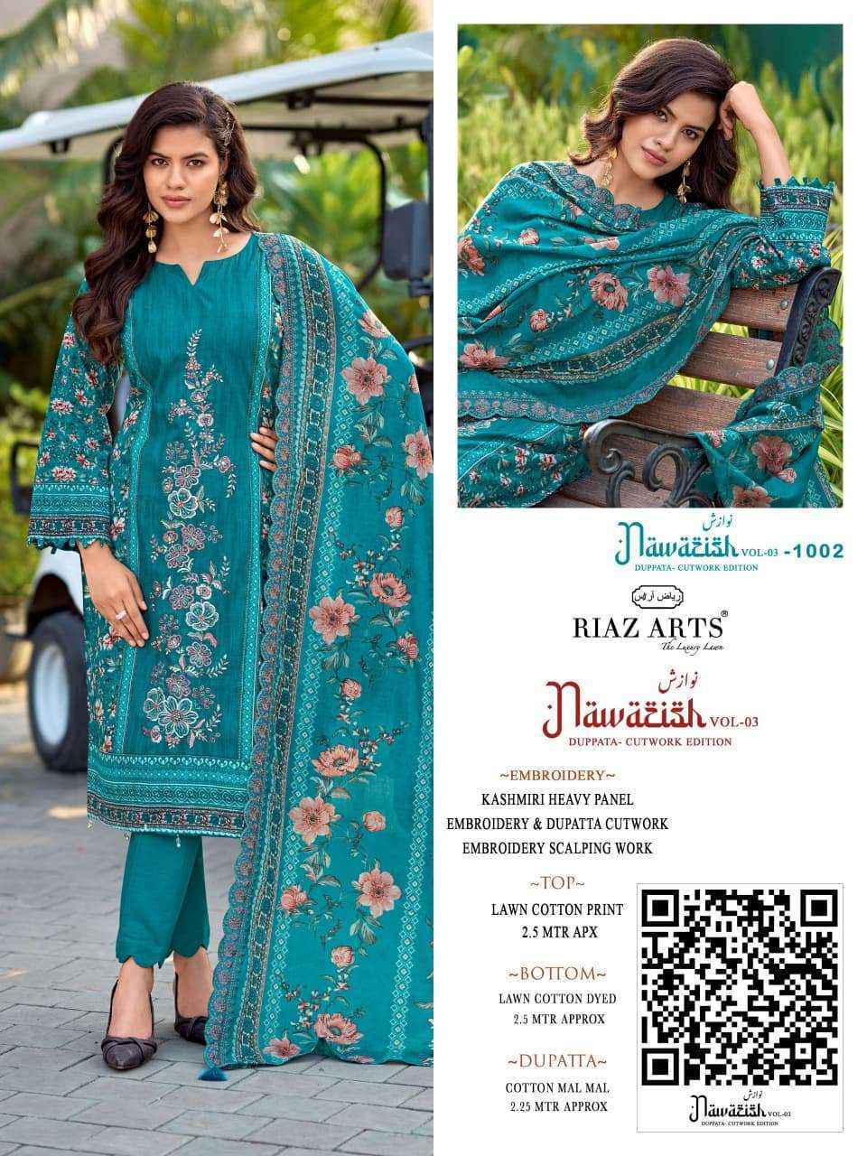 Riaz Arts Nawazish Vol 3 Lawn Cotton Dress Material Surat Wholesaler ( 6 pcs Catalogue )