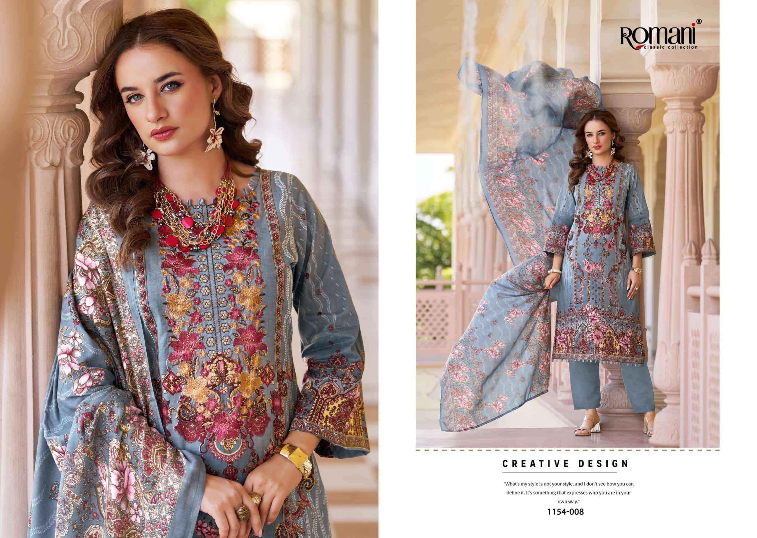Romani Aarzu Vol 34 Unstitch Cotton Ladies Suit _ Surat Wholesale Textile Price ( 8 Pcs catalog )