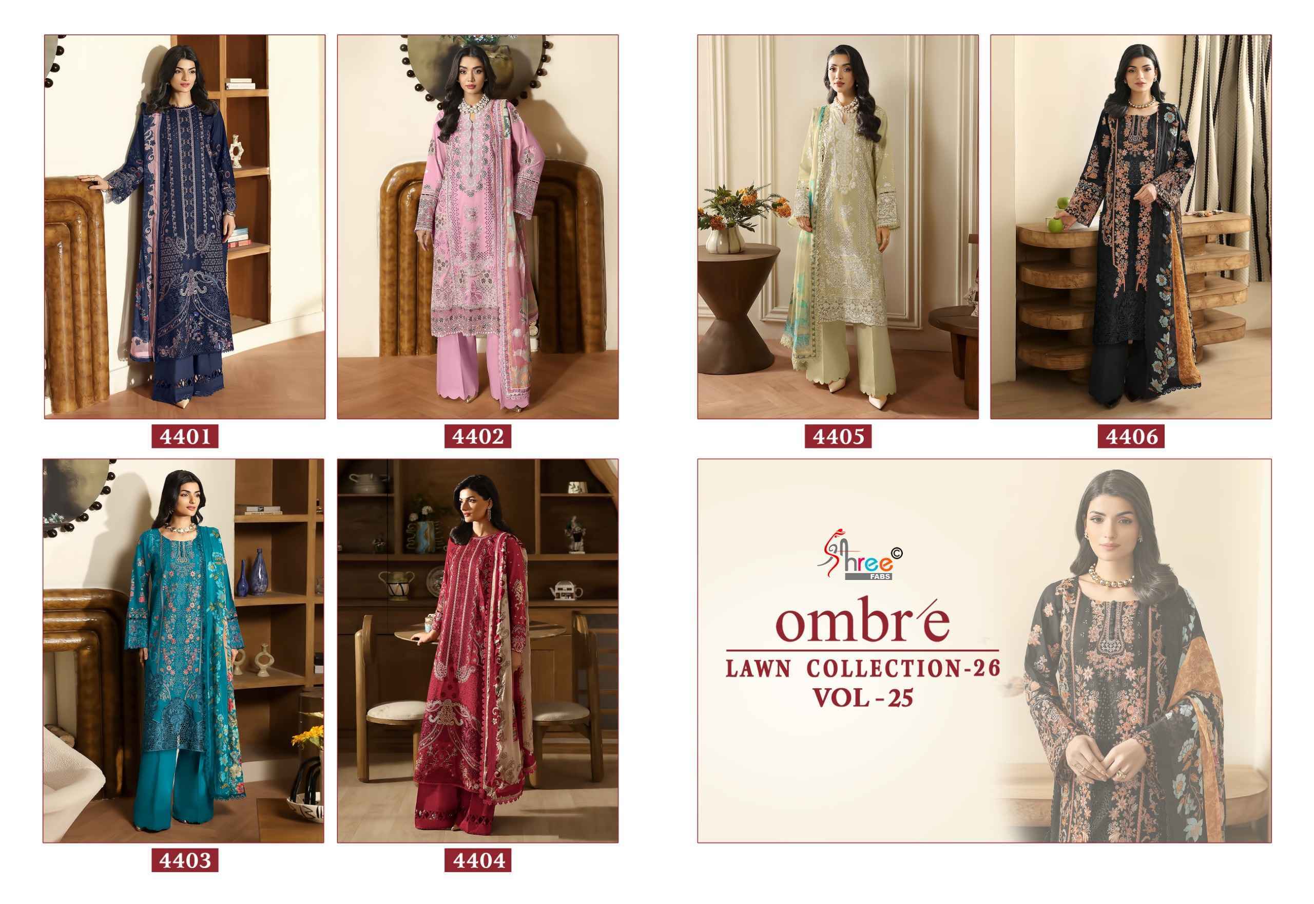 Shree Fabs Ombre Lawn Collection 26 Vol 25 Wholesale Cotton Dress Material ( 6 pcs Catalogue )