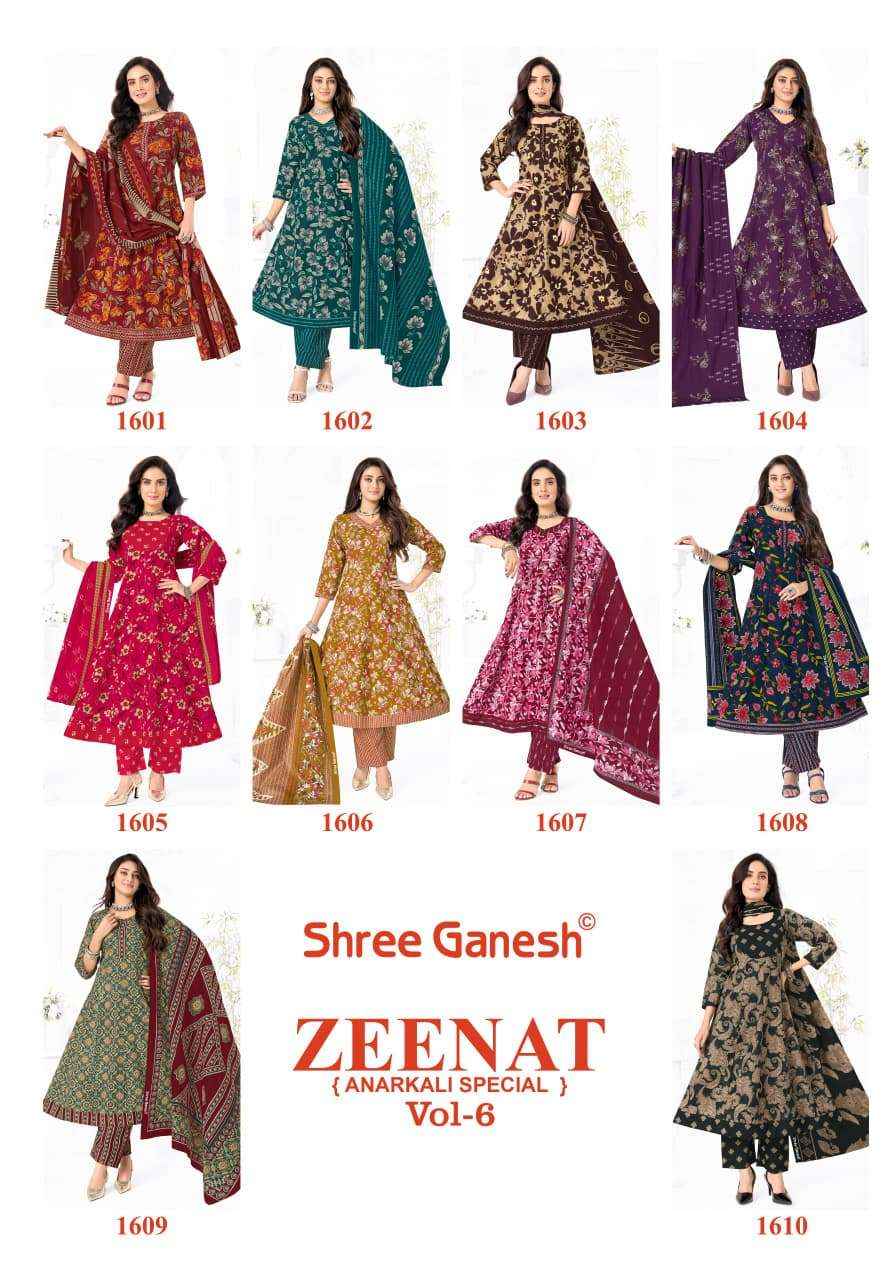 Shree Ganesh Zeenat Vol 6 Heavy Cotton Anarkali Style 3 Pec Suit _ Buy Surat Wholesale Price ( 10 Pcs catalog )