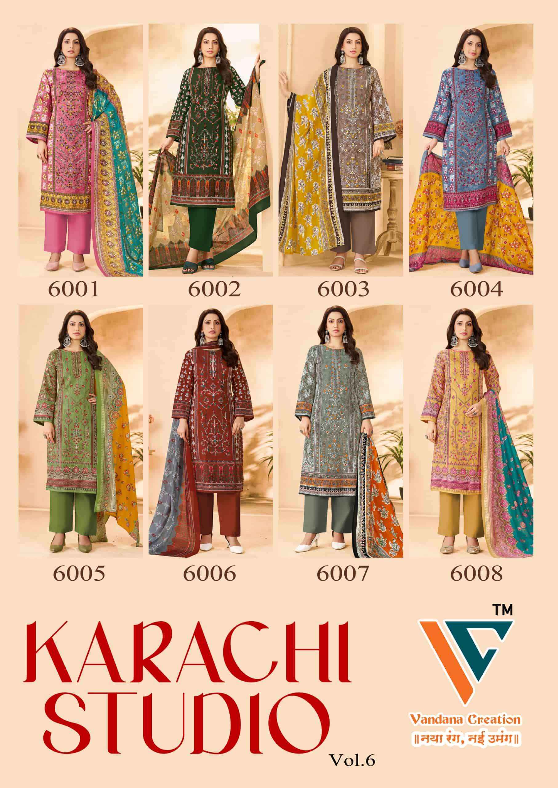 Vandana Fashion Karachi Studio Vol 6 Printed Karachi Cotton Dress _ Buy Surat Wholesale Textile Price ( 8 Pcs Catalog )