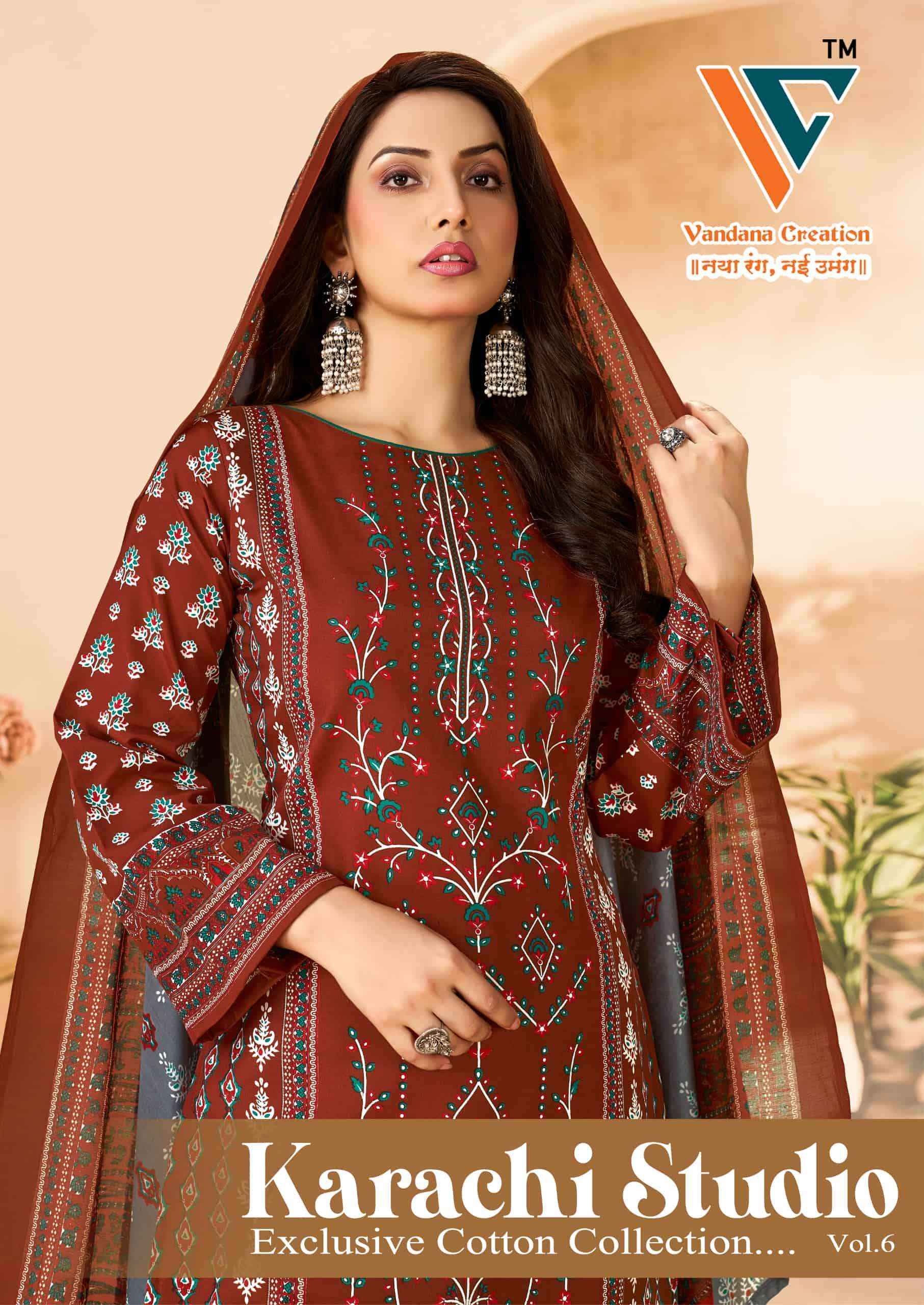 Vandana Fashion Karachi Studio Vol 6 Printed Karachi Cotton Dress _ Buy Surat Wholesale Textile Price ( 8 Pcs Catalog )