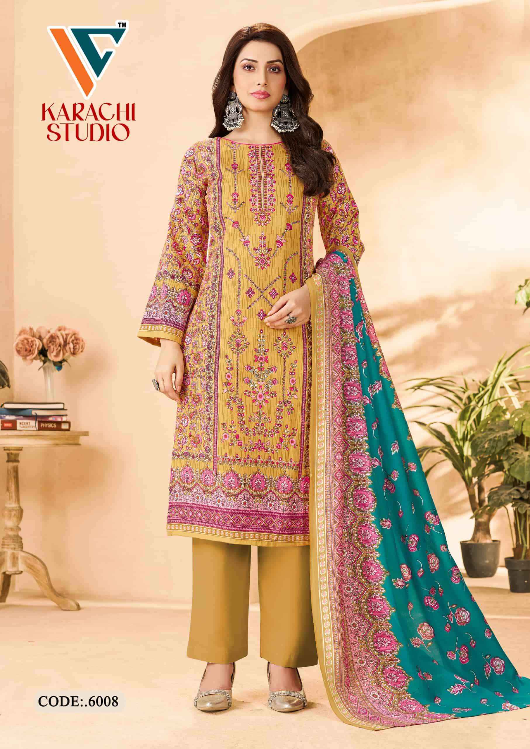 Vandana Fashion Karachi Studio Vol 6 Printed Karachi Cotton Dress _ Buy Surat Wholesale Textile Price ( 8 Pcs Catalog )