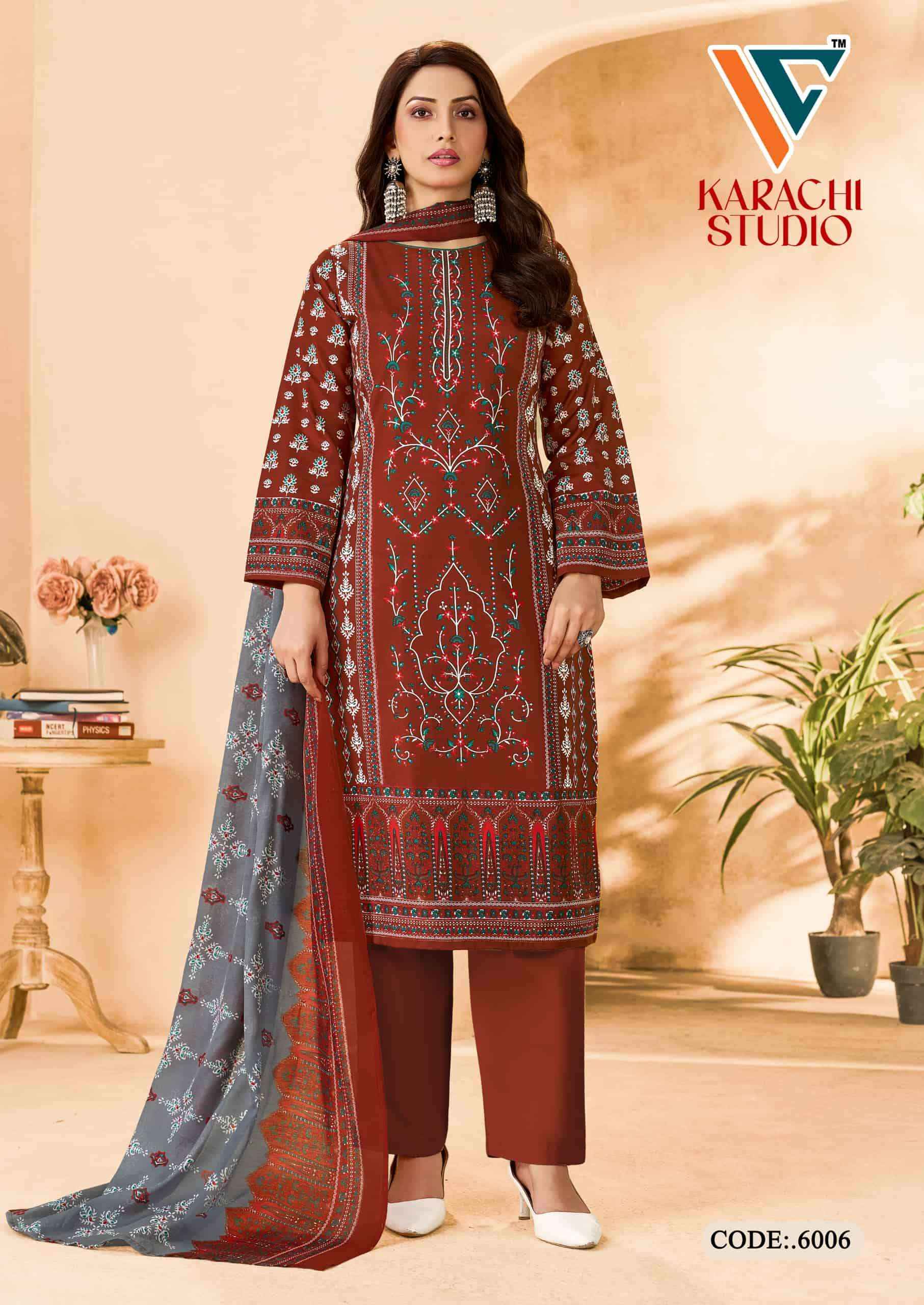 Vandana Fashion Karachi Studio Vol 6 Printed Karachi Cotton Dress _ Buy Surat Wholesale Textile Price ( 8 Pcs Catalog )