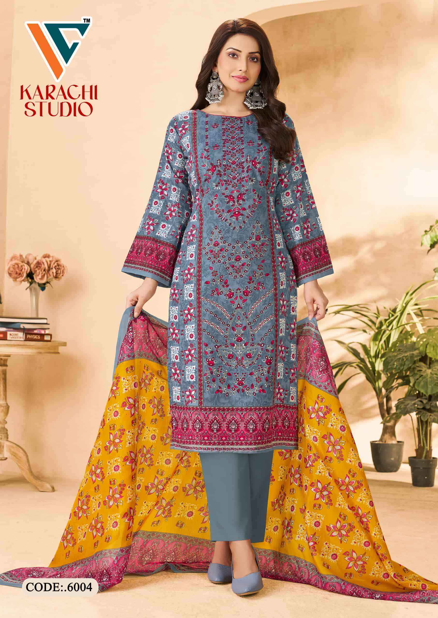 Vandana Fashion Karachi Studio Vol 6 Printed Karachi Cotton Dress _ Buy Surat Wholesale Textile Price ( 8 Pcs Catalog )