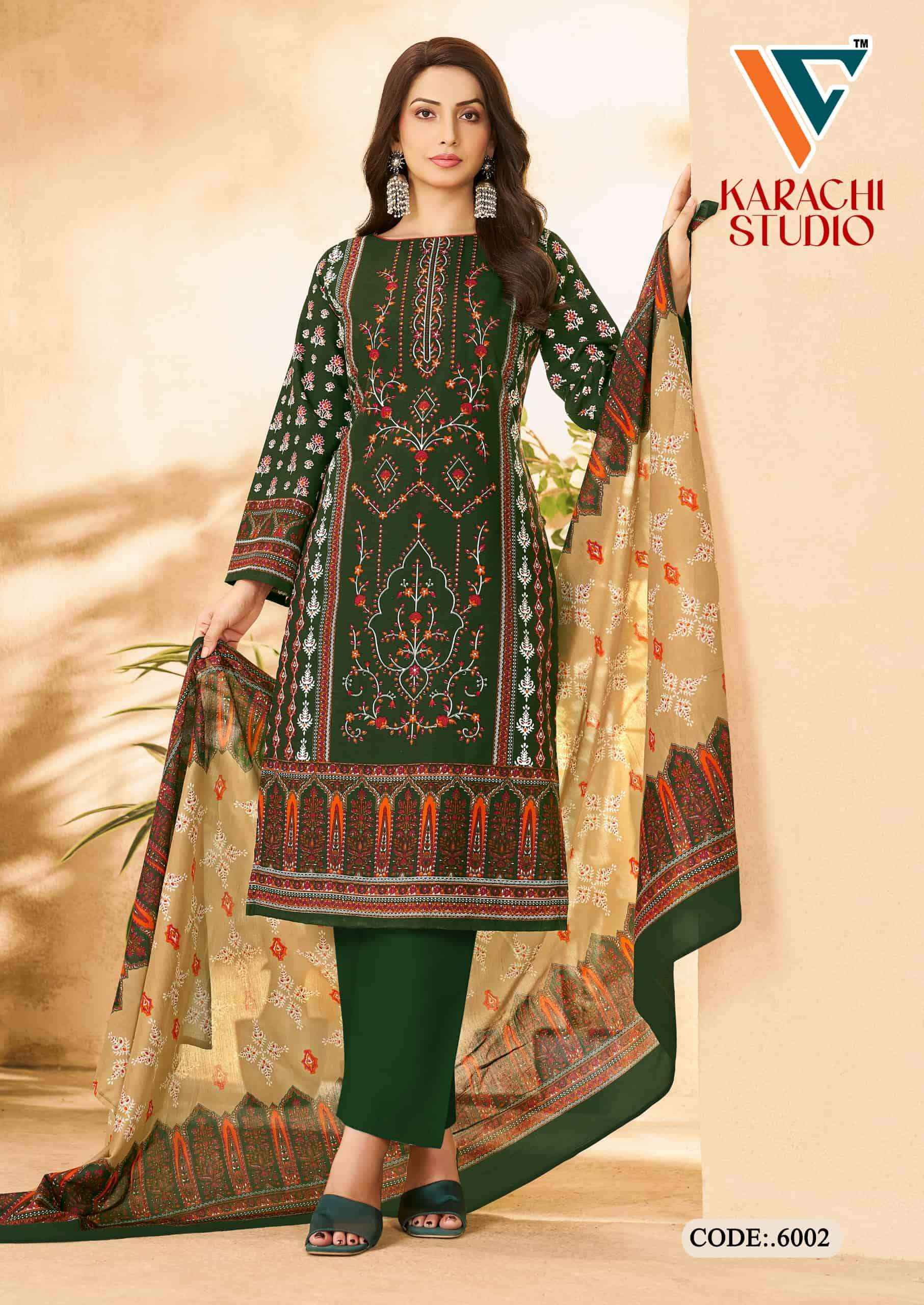 Vandana Fashion Karachi Studio Vol 6 Printed Karachi Cotton Dress _ Buy Surat Wholesale Textile Price ( 8 Pcs Catalog )