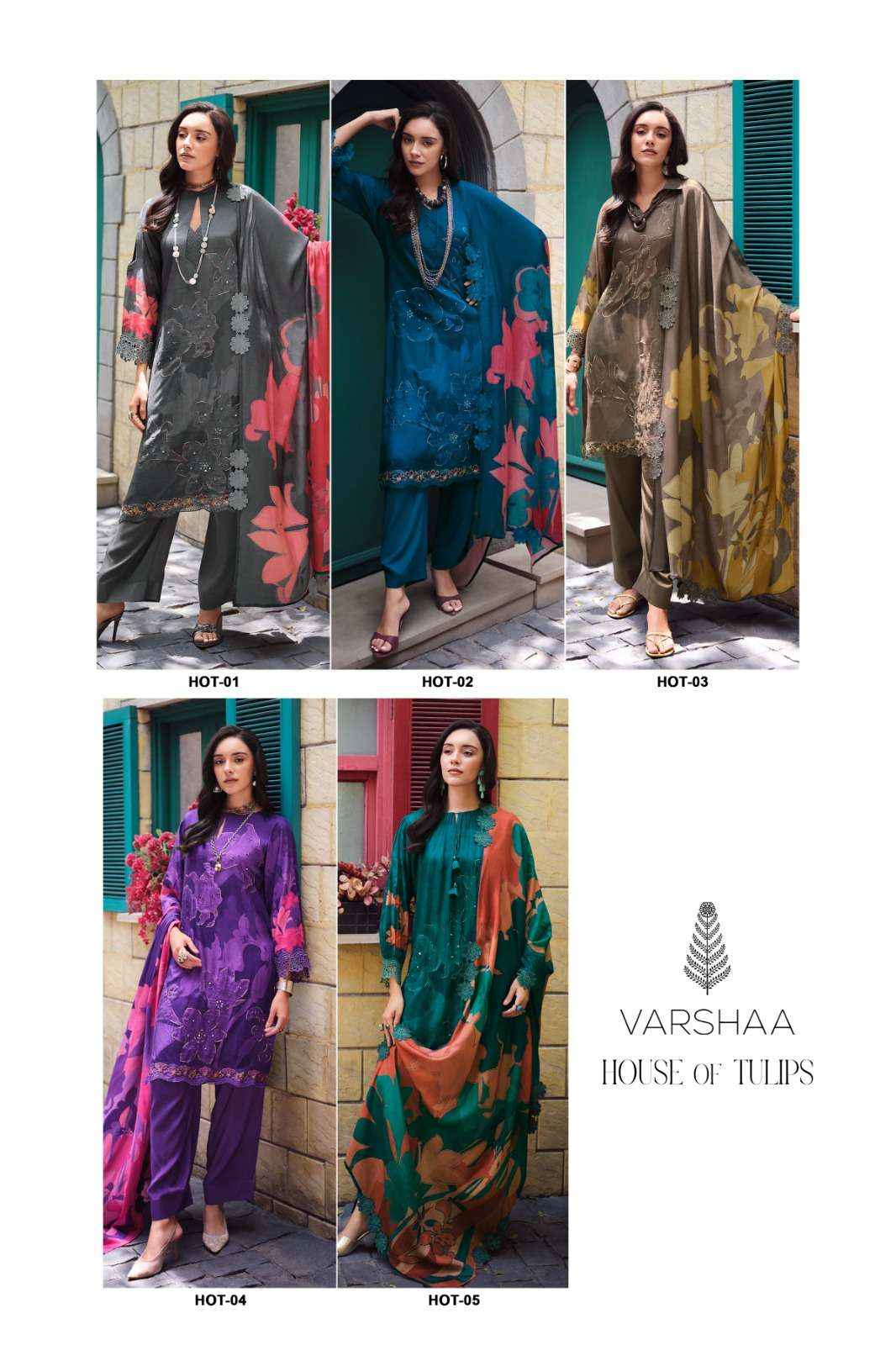 Varsha House Of Tulips Premium Designs Muslin Dress _ Wholesale Kapda Bazaar ( 5 Pcs Catalog )