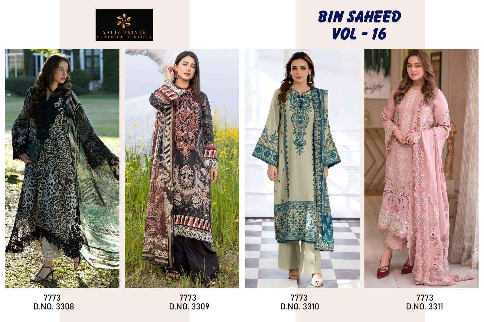 AALIZ PRINTS BIN SAHEED VOL 16 READY MADE COLLECTION _ SURAT WHOLESALE MARKET PRICE ( 4 PCS CATALOG )