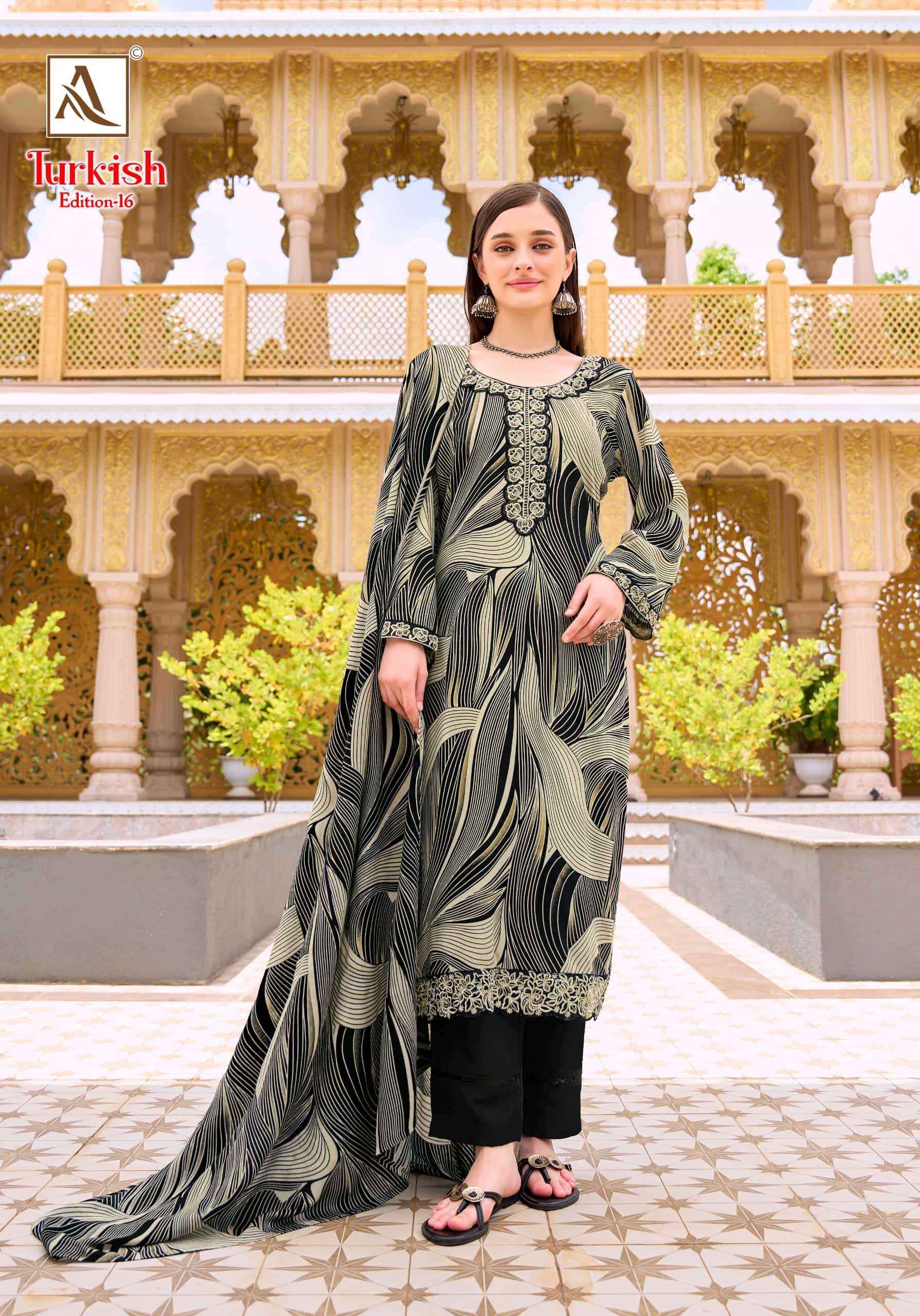 Alok Suit Turkish Edition 16 Pure Rayon Dress Material Wholesale Supplier ( 6 Pcs Catalogue )