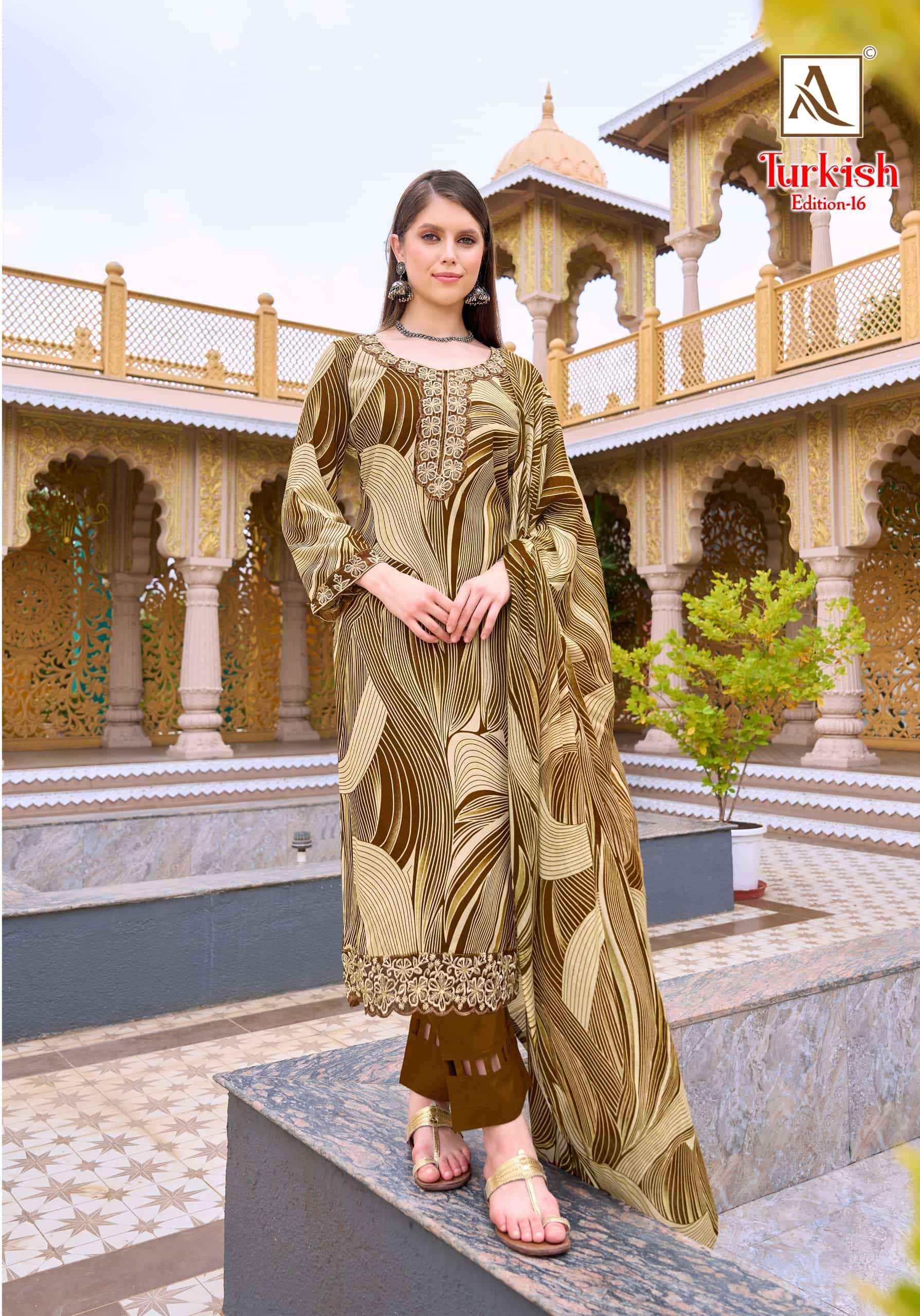 Alok Suit Turkish Edition 16 Pure Rayon Dress Material Wholesale Supplier ( 6 Pcs Catalogue )