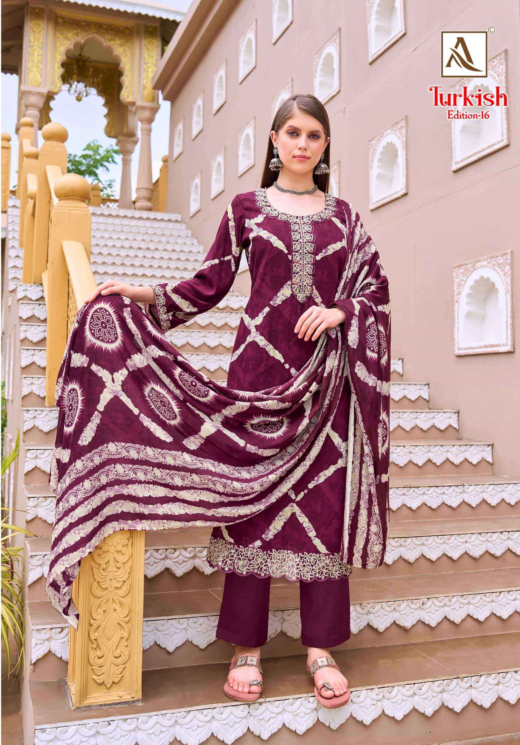 Alok Suit Turkish Edition 16 Pure Rayon Dress Material Wholesale Supplier ( 6 Pcs Catalogue )