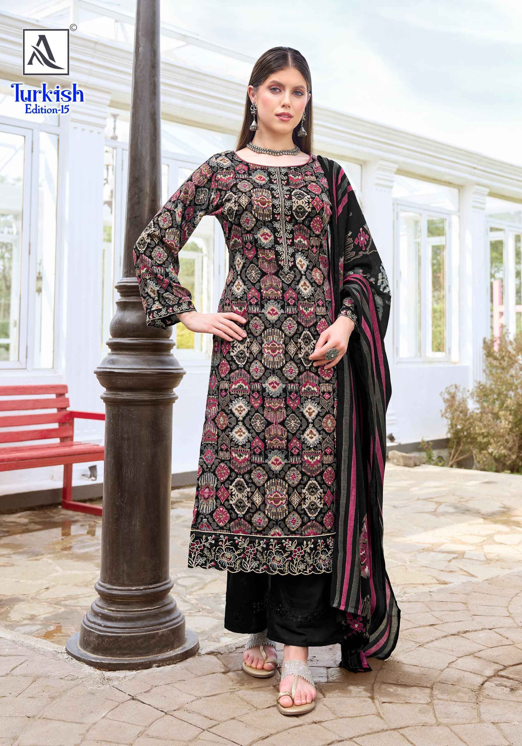Alok Turkish Edition 15 Viscose Reyon Salwar Suit _ Surat Wholesale Market Price ( 5 Pcs Catalog )