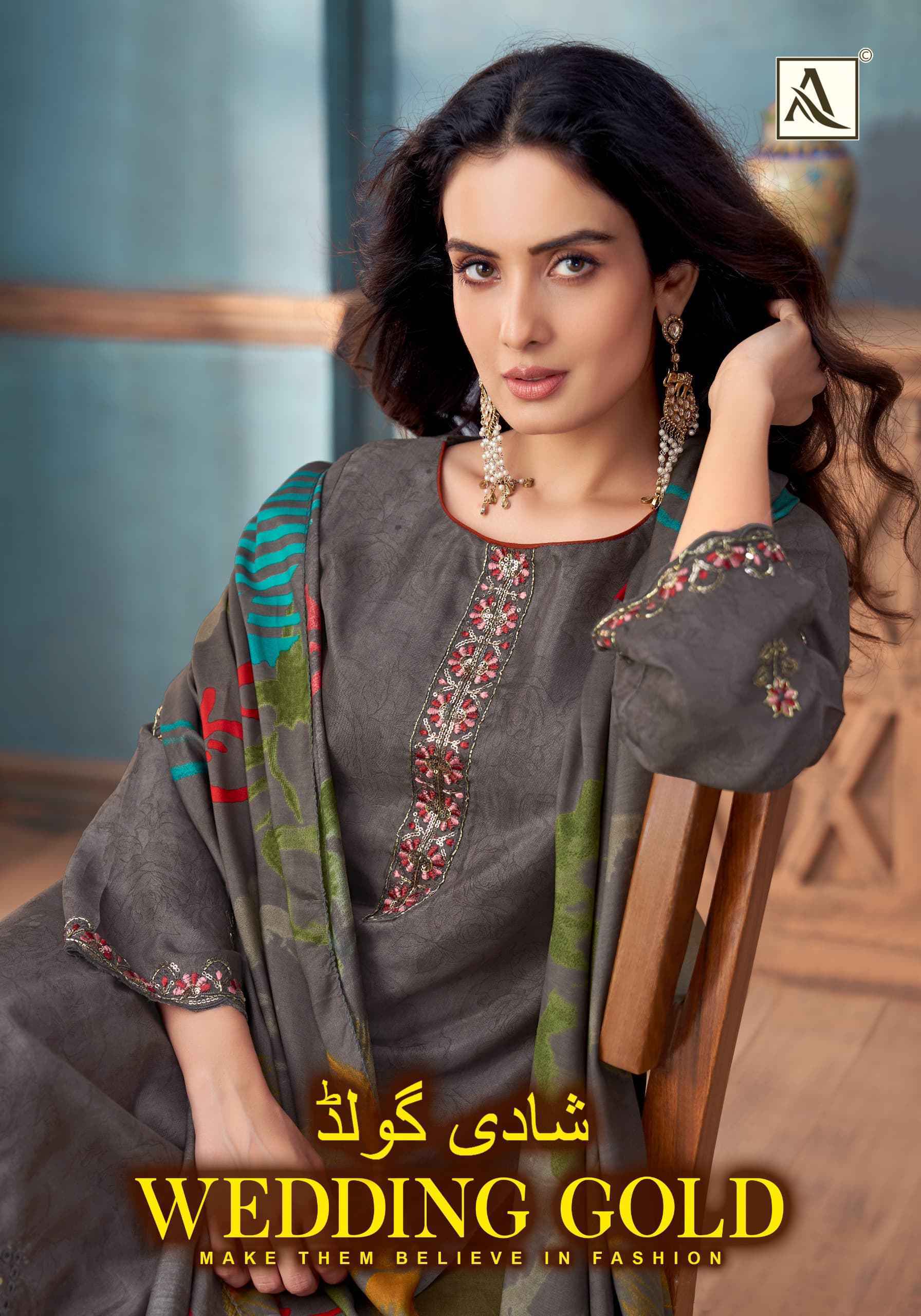 Alok Wedding Gold Viscose Muslin Dress Material ( 6 pcs Catalogue )
