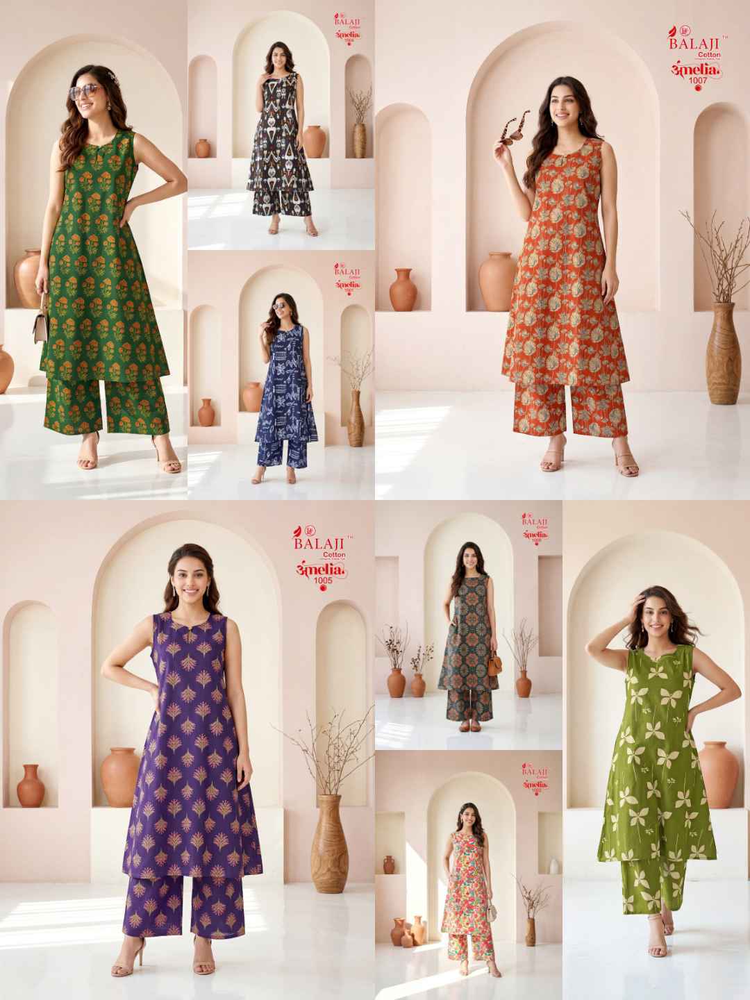 Balaji Amelia Vol 1 Long Cotton Co Ord Set Collection _ Surat Wholesale Market Price ( 8 Pcs Catalog )