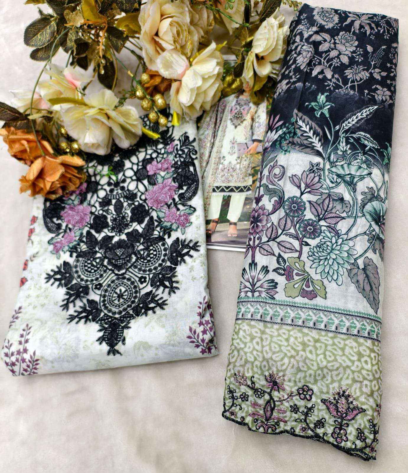 COSMOS FASHION NEEDLE WONDER VOL 5 LAWN COTTON EMBROIDERY WORK SUIT ( 8 PCS CATALOGUE )