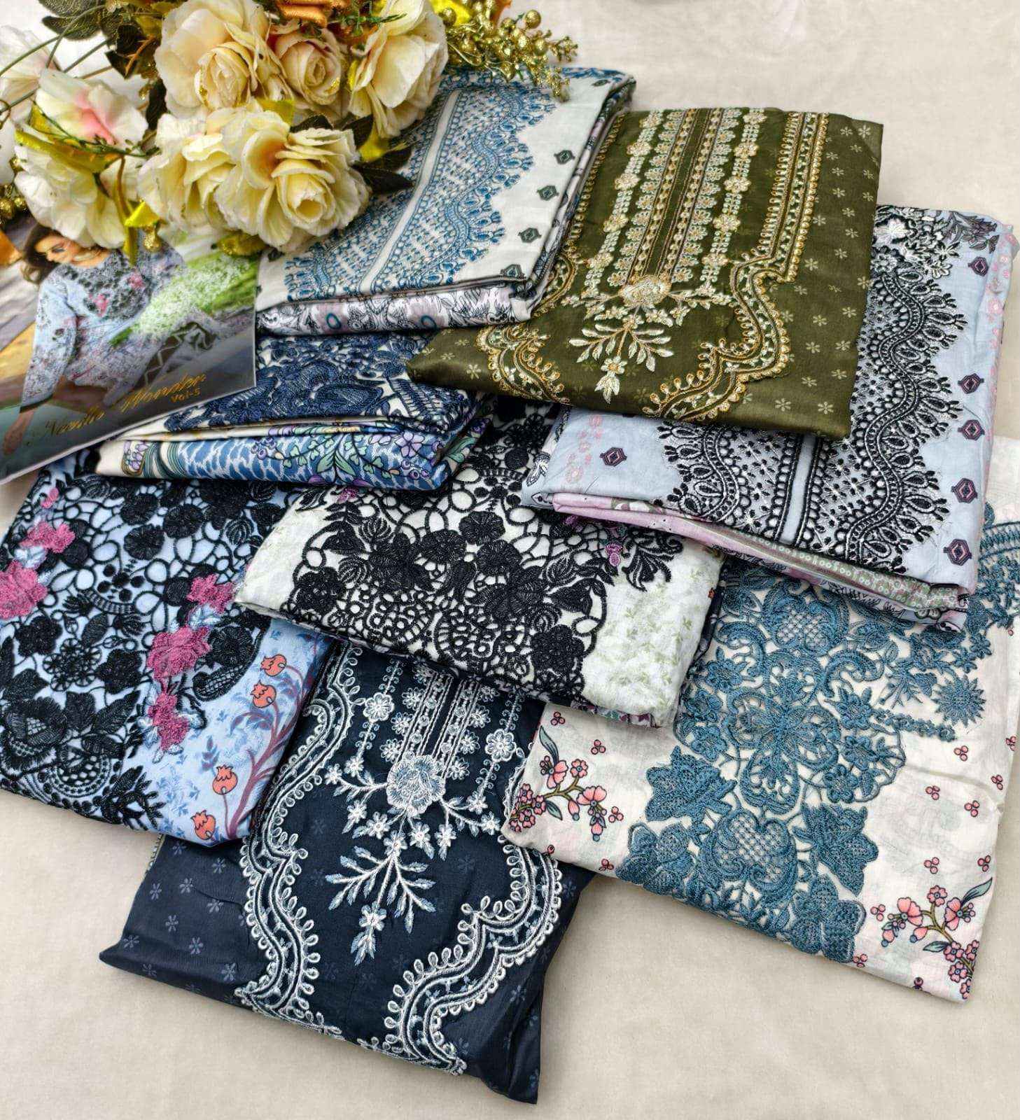COSMOS FASHION NEEDLE WONDER VOL 5 LAWN COTTON EMBROIDERY WORK SUIT ( 8 PCS CATALOGUE )