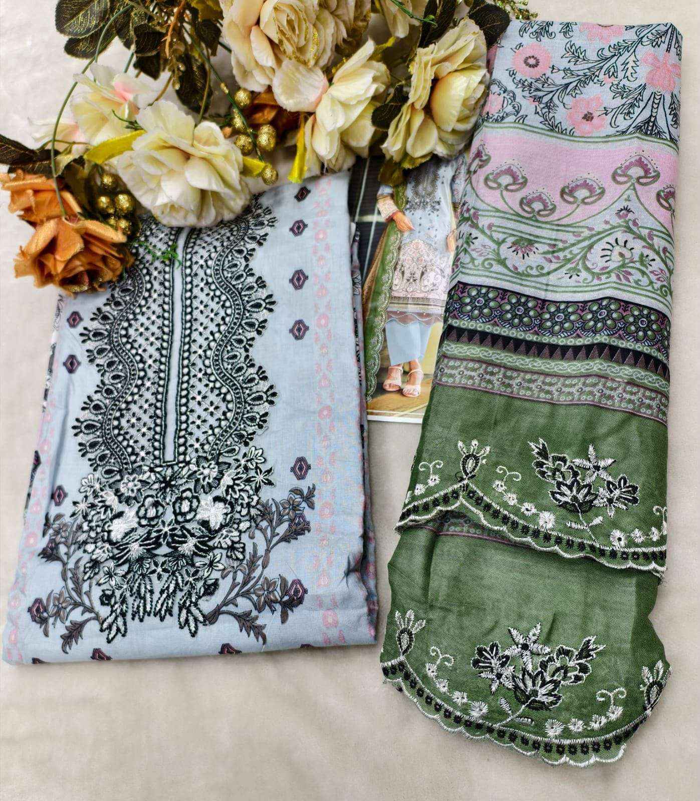 COSMOS FASHION NEEDLE WONDER VOL 5 LAWN COTTON EMBROIDERY WORK SUIT ( 8 PCS CATALOGUE )