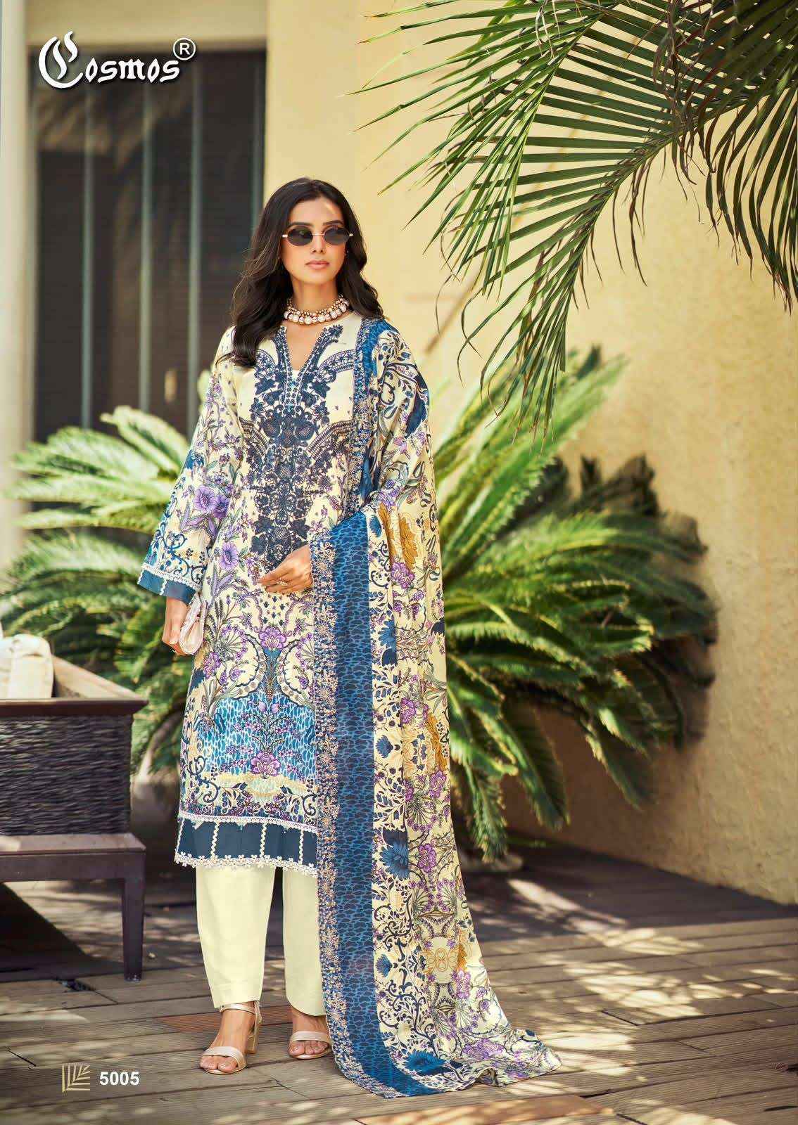 COSMOS FASHION NEEDLE WONDER VOL 5 LAWN COTTON EMBROIDERY WORK SUIT ( 8 PCS CATALOGUE )