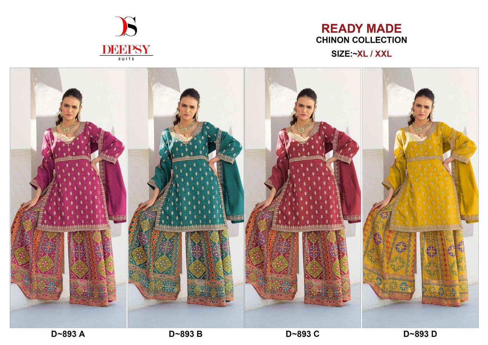 Deepsy D 893 Abcd Pakistani Designer 3 Piece Suit _ Surat Wholesale Market Price ( 4 Pcs Catalog )