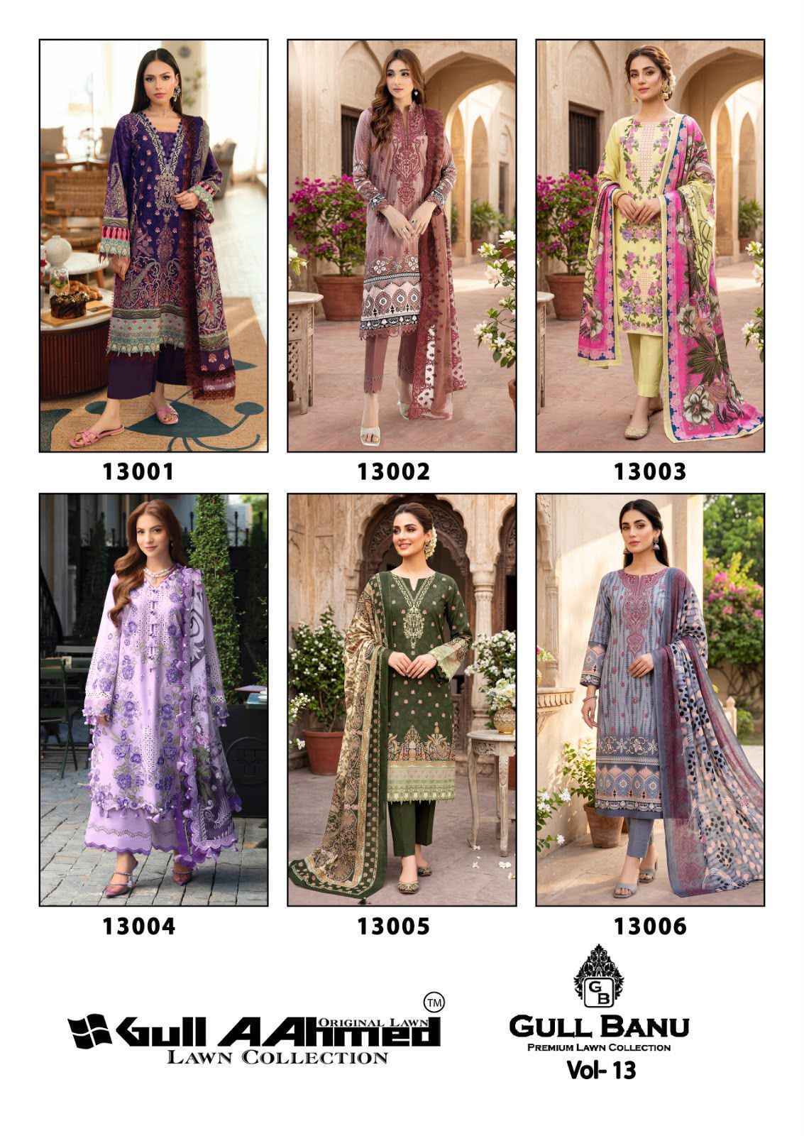 Gull Aahmed Gull Banu Vol 13 Cambric Cotton Salwar Kameez Wholesale Price ( 6 Pcs Catalog )