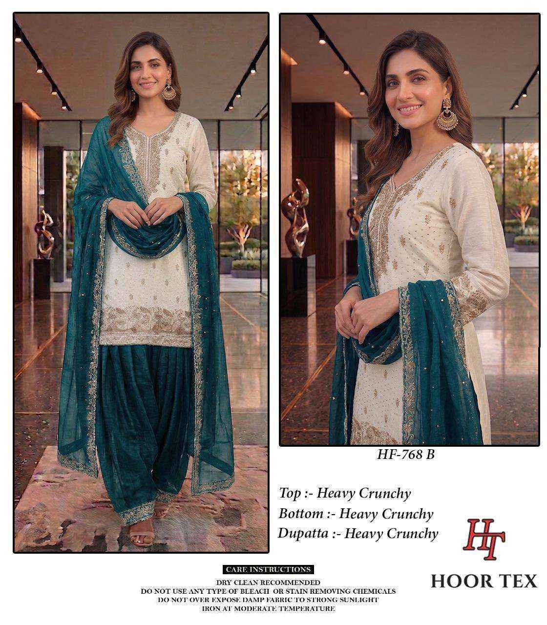 HOOR TEX HF 768 SILK FABRICS DESIGNER WORK READY MADE PAKISTANI SUIT _ SURAT WHOLESALE MARKET PRICE ( 4 PCS CATALOG )