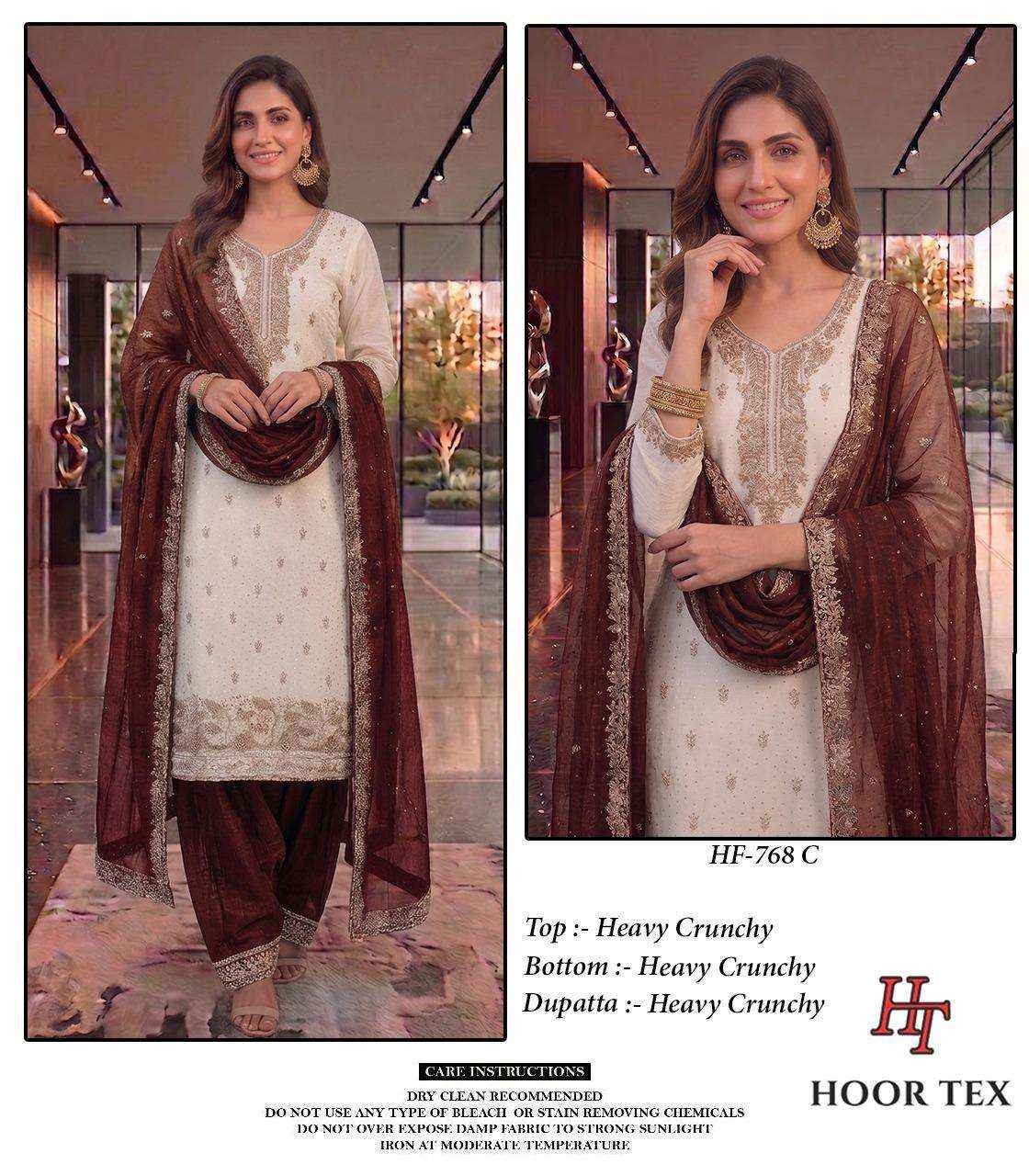 HOOR TEX HF 768 SILK FABRICS DESIGNER WORK READY MADE PAKISTANI SUIT _ SURAT WHOLESALE MARKET PRICE ( 4 PCS CATALOG )