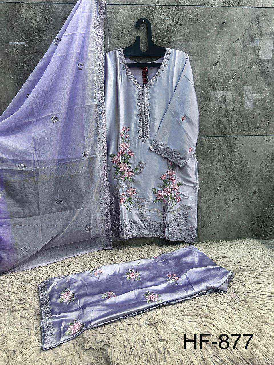 HOOR TEX HF 877 SATIN DIGITAL PRINT WITH DESIGNER WORK READY MADE PAKISTANI SUIT _ SURAT WHOLESALE MARKET PRICE ( 4 PCS CATALOG )
