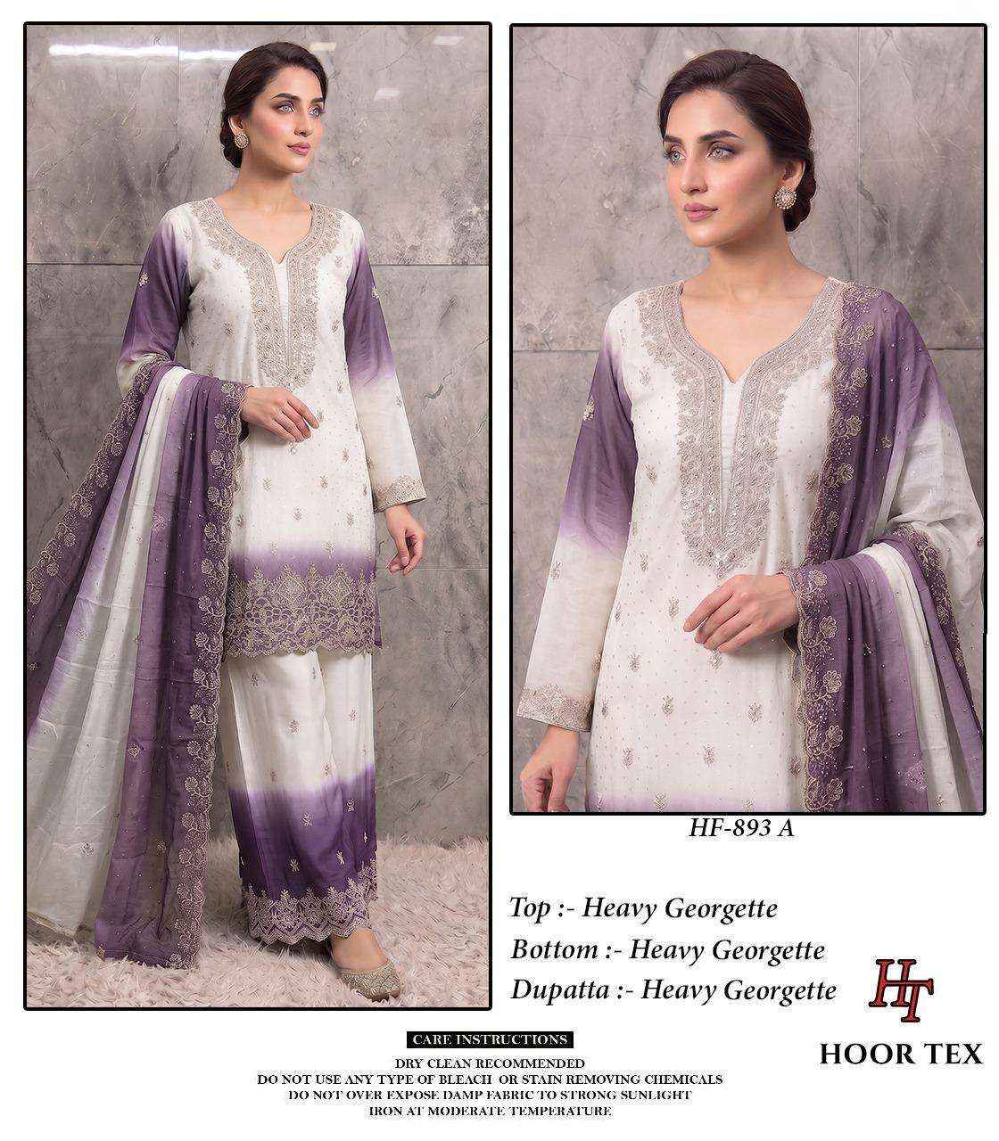 HOOR TEX HF HF 893 SHADED GEORGETTE EMBROIDERY DESIGNER WORK READY MADE PAKISTANI SUIT _ SURAT WHOLESALE MARKET PRICE ( 4 PCS CATALOG )