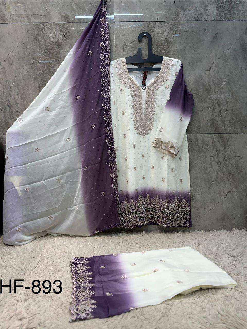 HOOR TEX HF HF 893 SHADED GEORGETTE EMBROIDERY DESIGNER WORK READY MADE PAKISTANI SUIT _ SURAT WHOLESALE MARKET PRICE ( 4 PCS CATALOG )