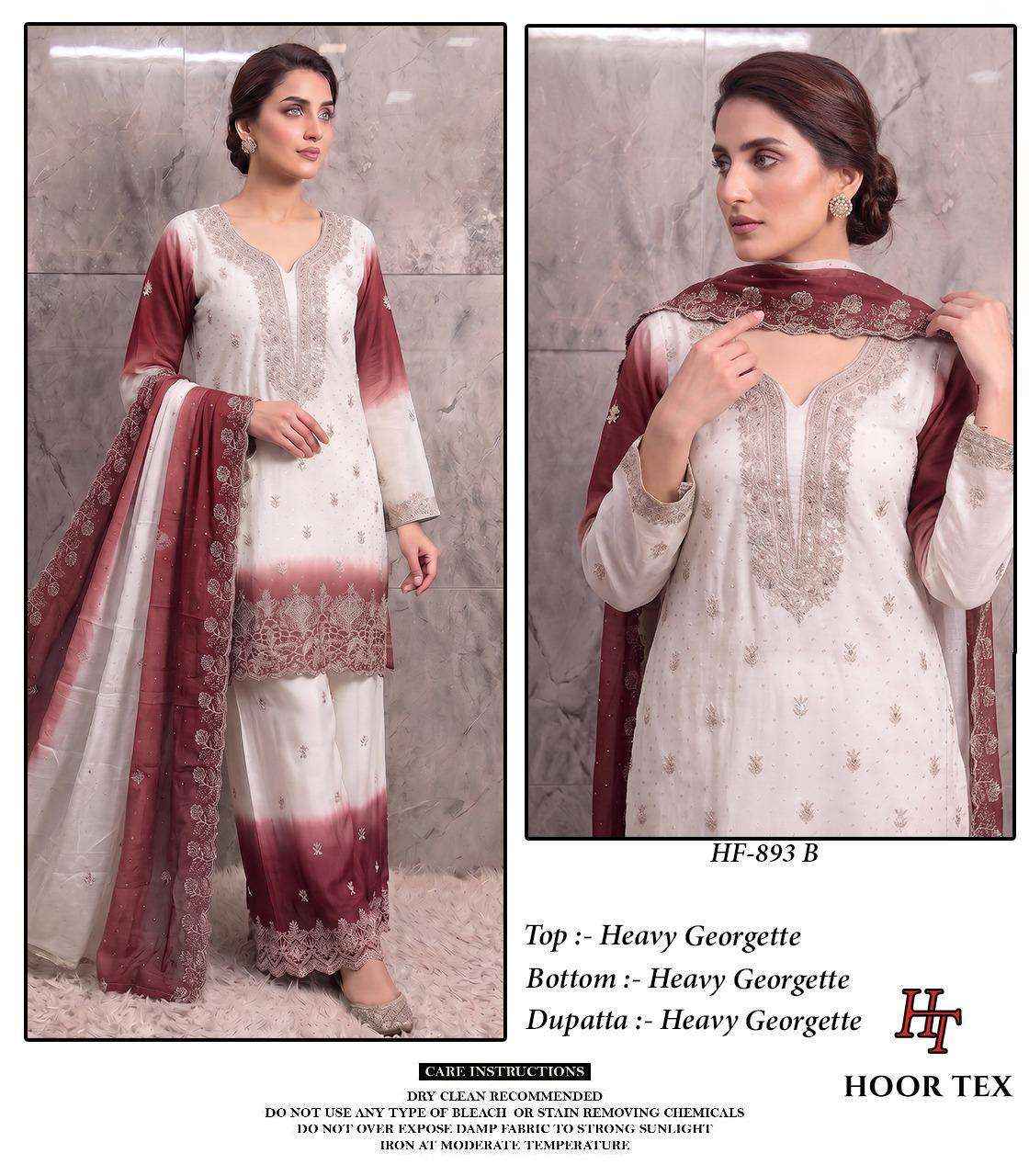 HOOR TEX HF HF 893 SHADED GEORGETTE EMBROIDERY DESIGNER WORK READY MADE PAKISTANI SUIT _ SURAT WHOLESALE MARKET PRICE ( 4 PCS CATALOG )