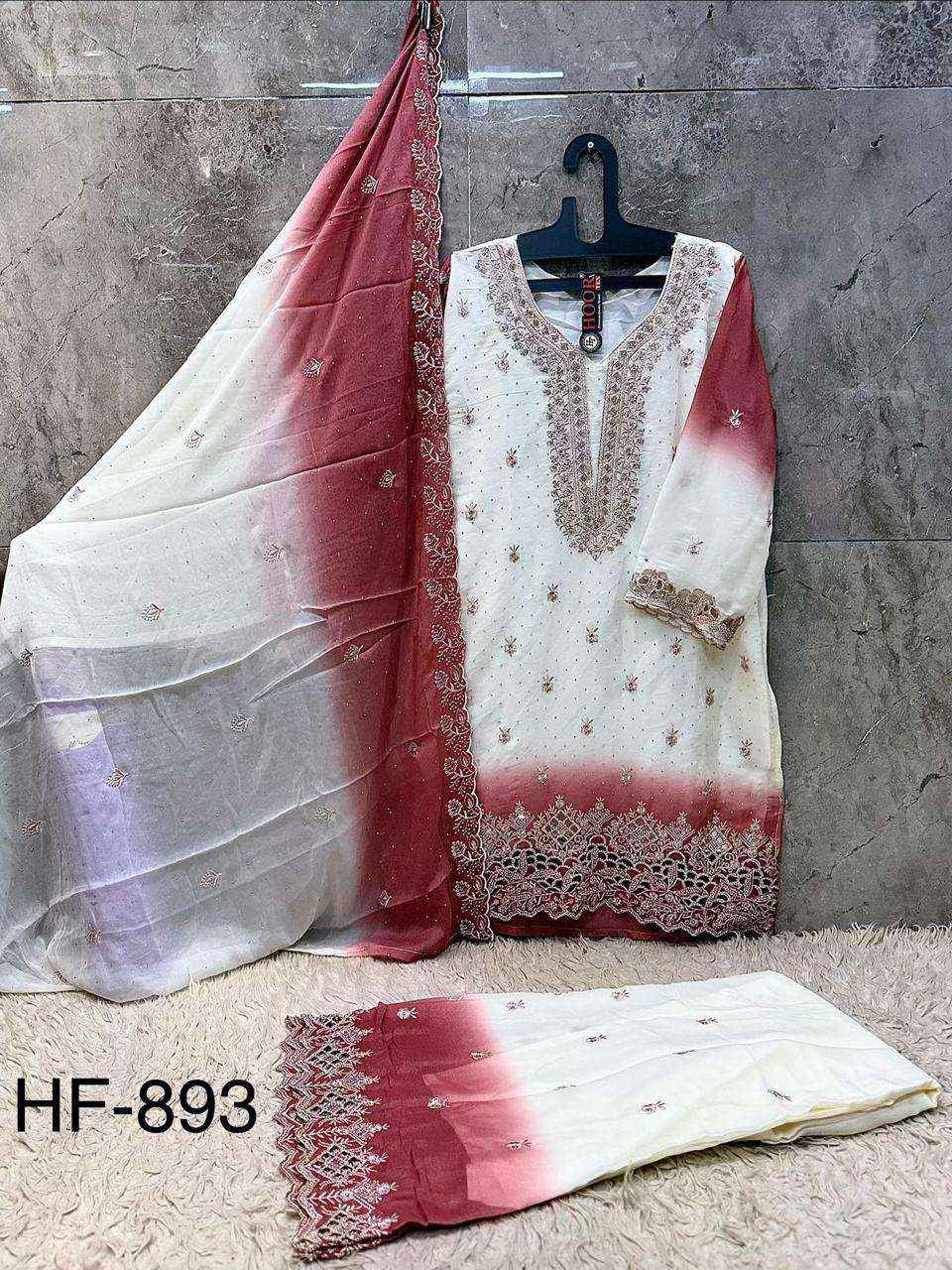 HOOR TEX HF HF 893 SHADED GEORGETTE EMBROIDERY DESIGNER WORK READY MADE PAKISTANI SUIT _ SURAT WHOLESALE MARKET PRICE ( 4 PCS CATALOG )