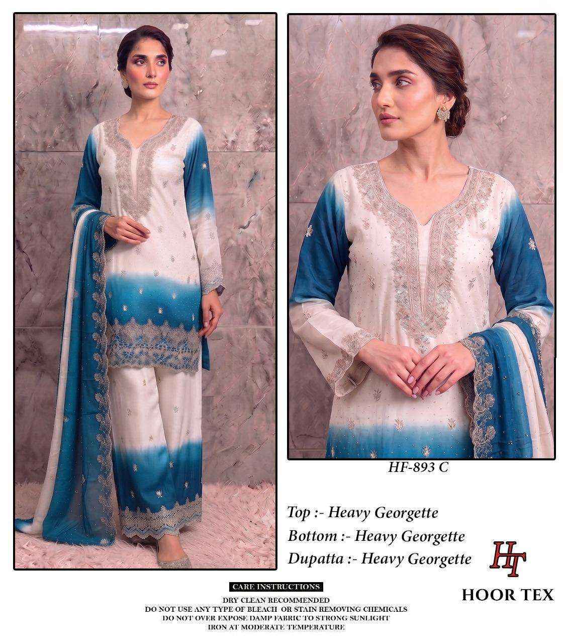 HOOR TEX HF HF 893 SHADED GEORGETTE EMBROIDERY DESIGNER WORK READY MADE PAKISTANI SUIT _ SURAT WHOLESALE MARKET PRICE ( 4 PCS CATALOG )