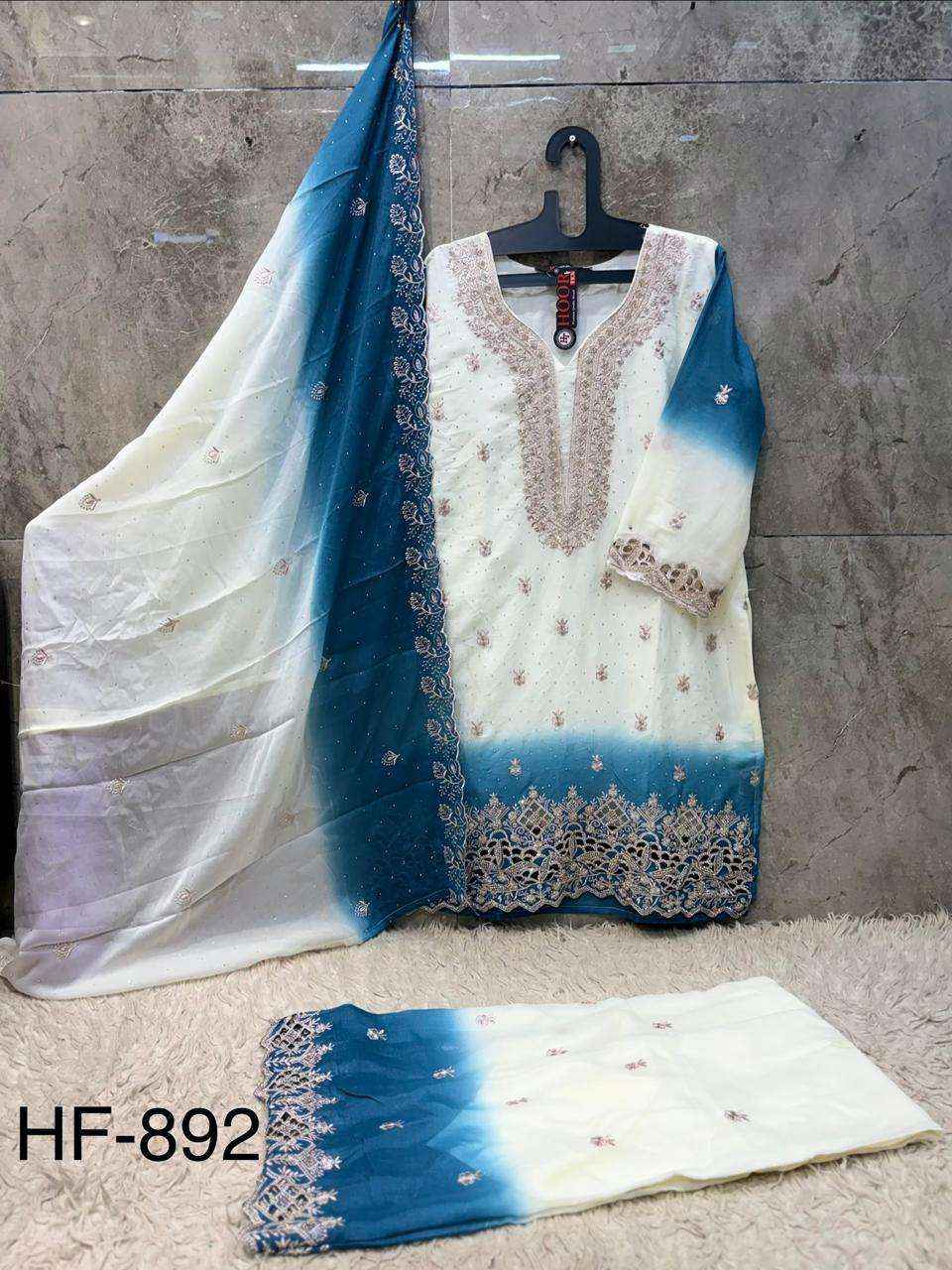 HOOR TEX HF HF 893 SHADED GEORGETTE EMBROIDERY DESIGNER WORK READY MADE PAKISTANI SUIT _ SURAT WHOLESALE MARKET PRICE ( 4 PCS CATALOG )