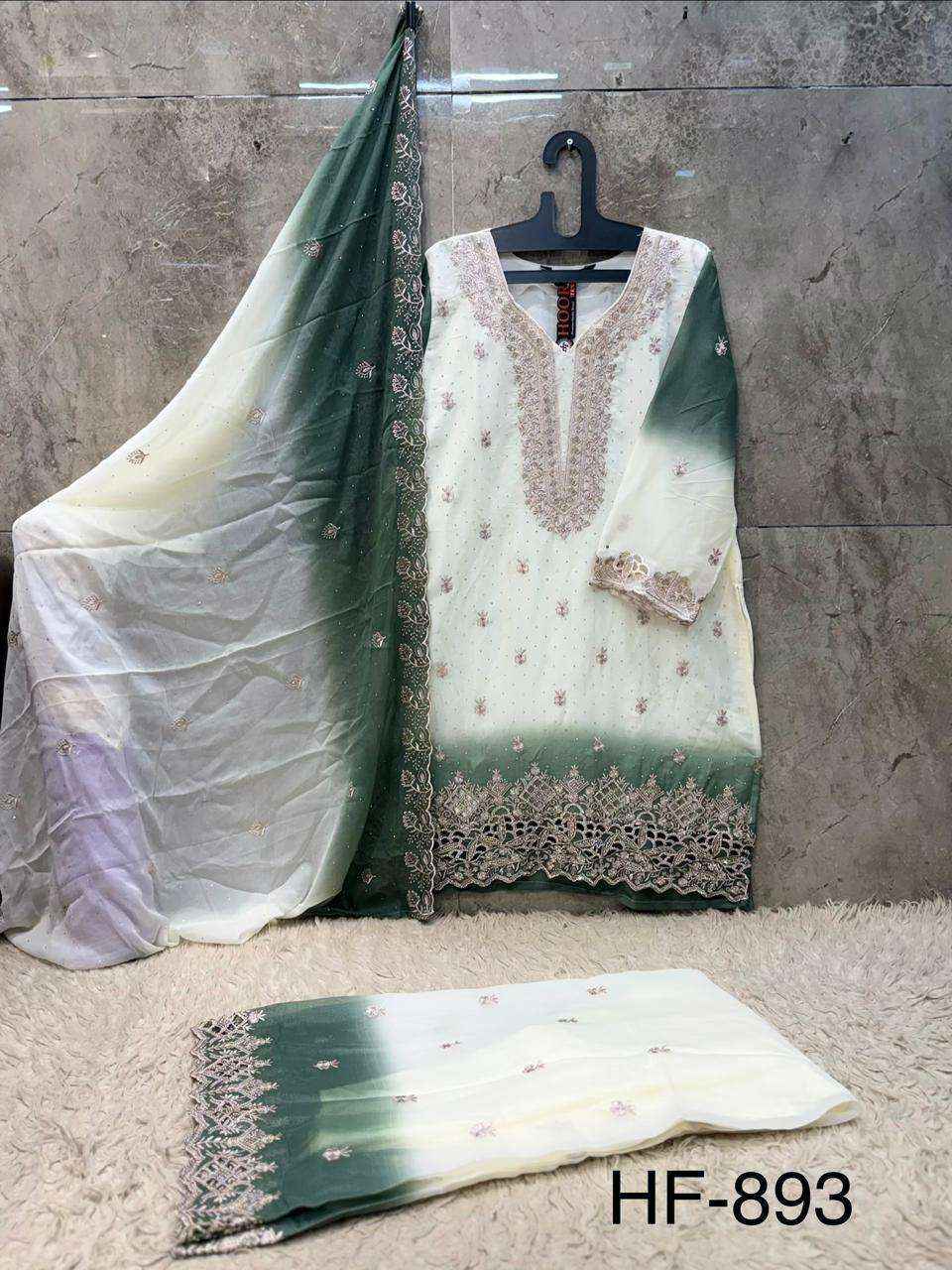 HOOR TEX HF HF 893 SHADED GEORGETTE EMBROIDERY DESIGNER WORK READY MADE PAKISTANI SUIT _ SURAT WHOLESALE MARKET PRICE ( 4 PCS CATALOG )