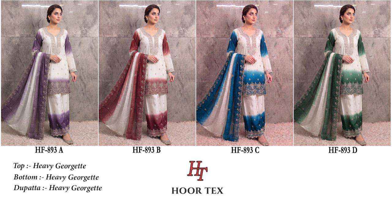 HOOR TEX HF HF 893 SHADED GEORGETTE EMBROIDERY DESIGNER WORK READY MADE PAKISTANI SUIT _ SURAT WHOLESALE MARKET PRICE ( 4 PCS CATALOG )