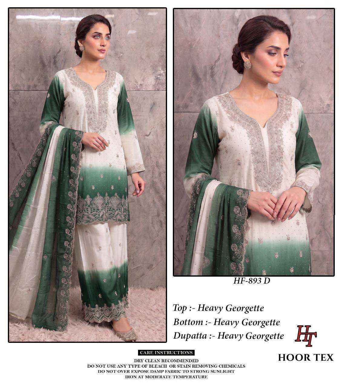 HOOR TEX HF HF 893 SHADED GEORGETTE EMBROIDERY DESIGNER WORK READY MADE PAKISTANI SUIT _ SURAT WHOLESALE MARKET PRICE ( 4 PCS CATALOG )