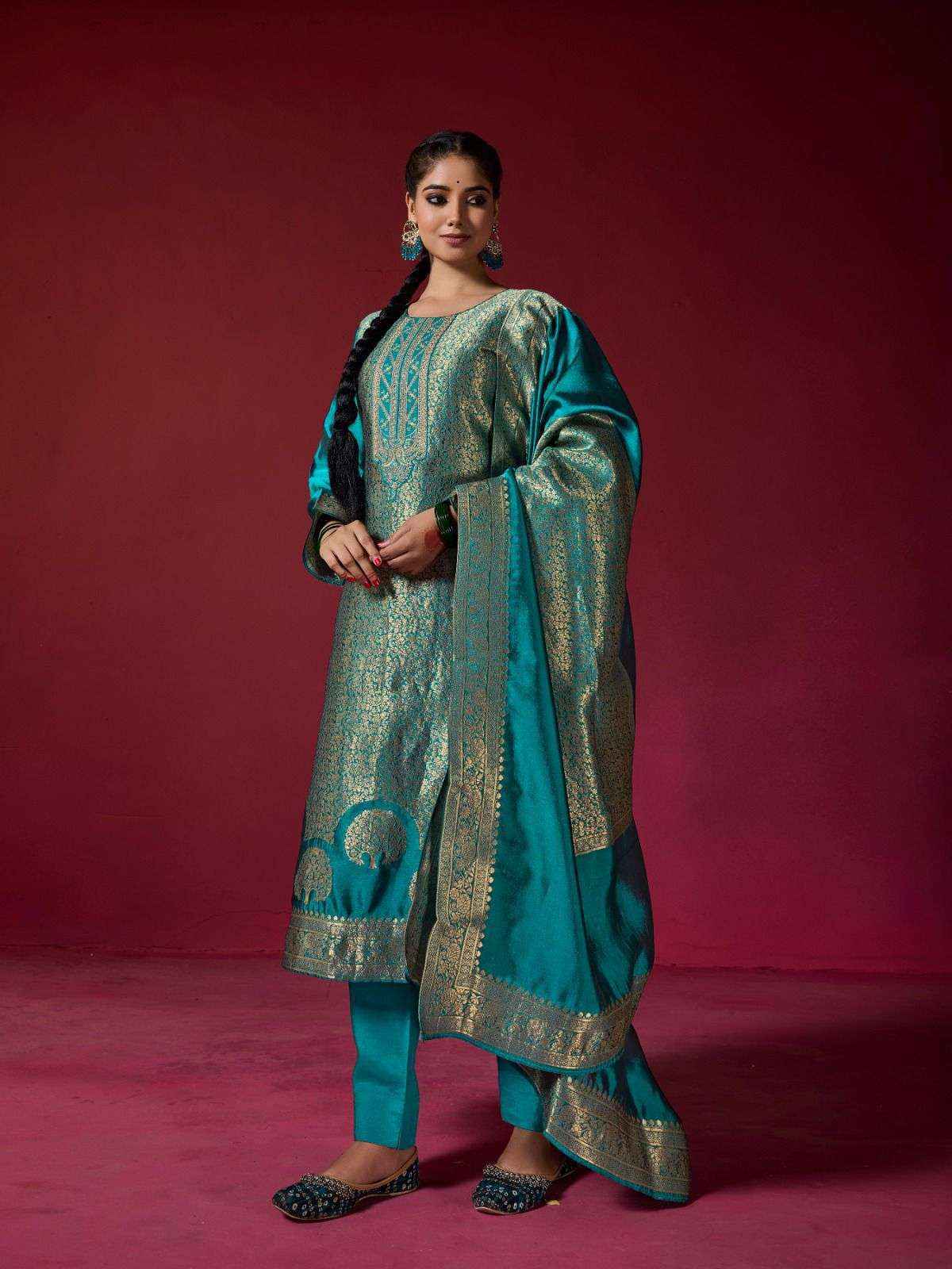 Ibiza Sakhi Partywear Style Jacquard Salwar Suit _ Surat Wholesale Market Price ( 4 Pcs Catalog )