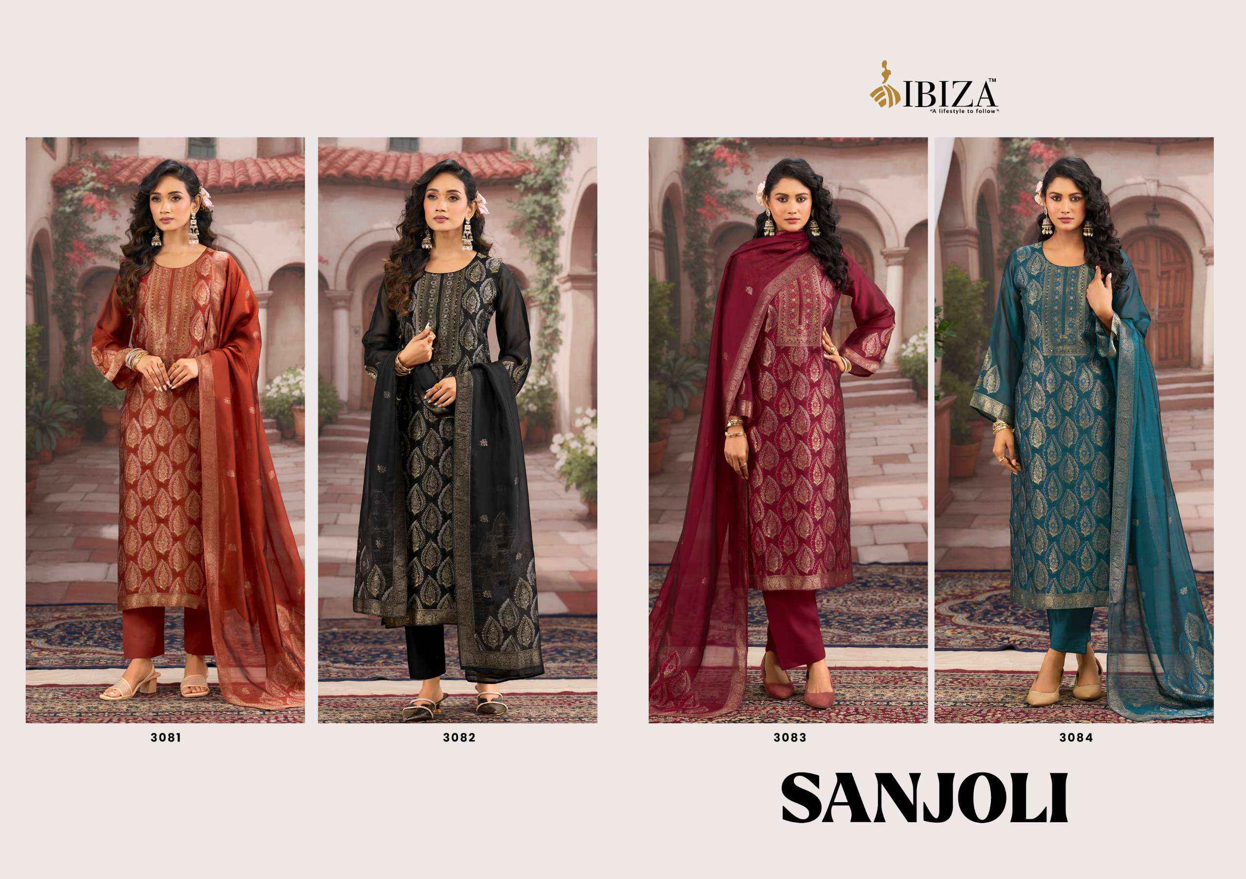 Ibiza Sanjoli Designer Pure Banglory Silk Salwar Suit _ Surat Wholesale Market Price ( 4 Pcs Catalog )