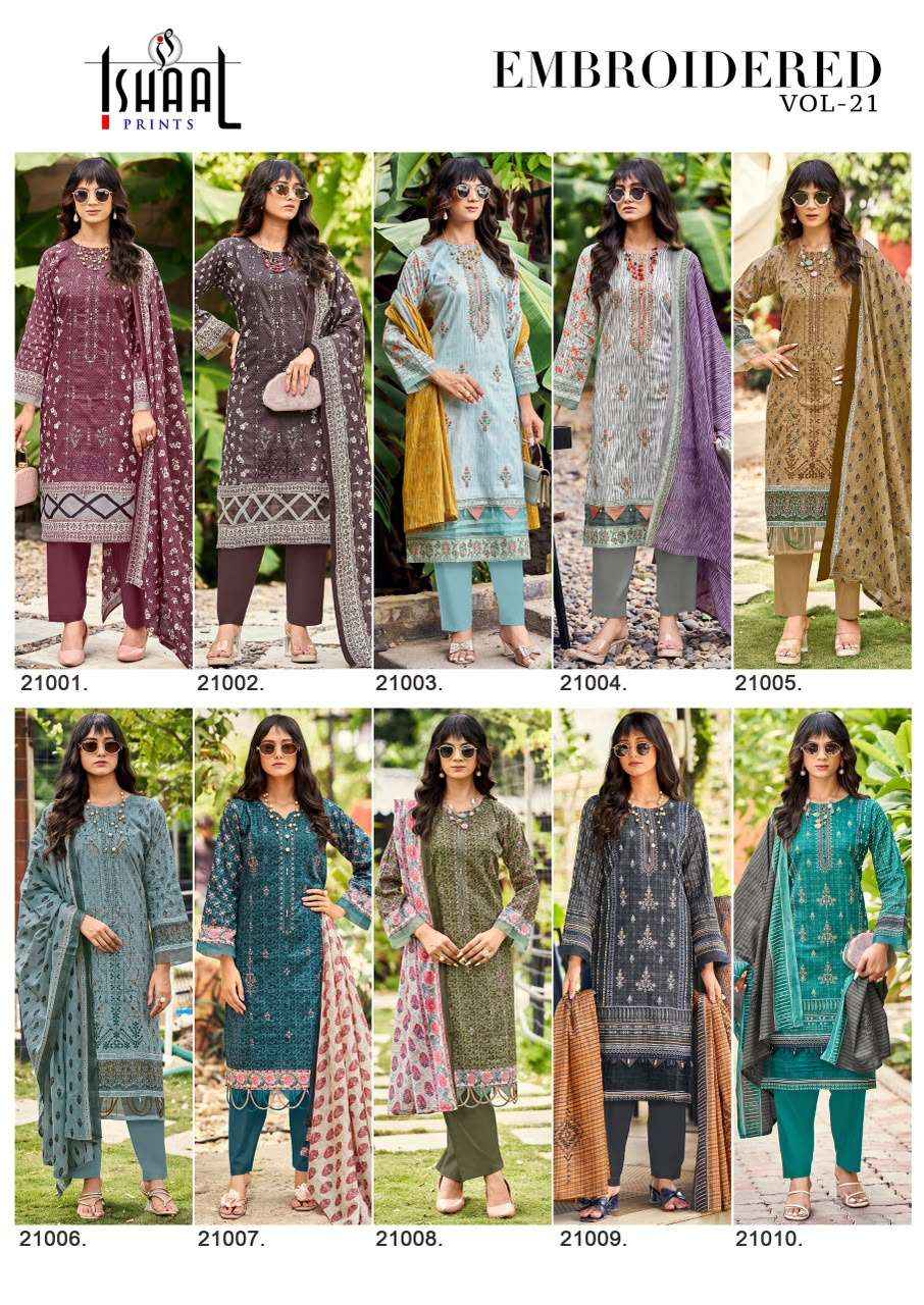 Ishaal Embroidered Vol 21 Lawn Cotton Dress Material Wholesale Price ( 10 pcs Catalogue )