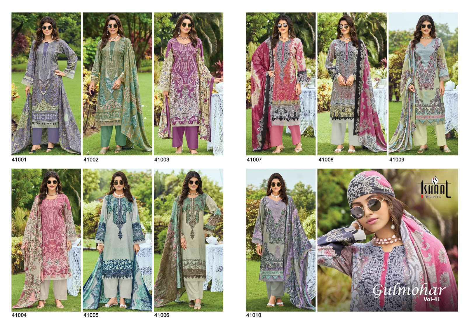 Ishaal Prints Gulmohar Vol 41 Lawn Cotton Salwar Kameez _ Surat Wholesale Market Price ( 10 Pcs Catalog )