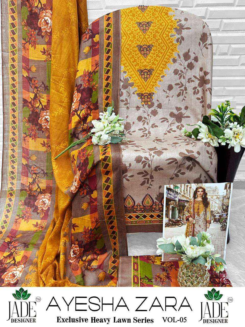 JADE AYESHA ZARA VOL 5 LAWN COTTON DIGITAL PRINT SALWAR SUIT _ SURAT WHOLESALE TEXTELI MARKET PRICE ( 6 PCS CATALOG )